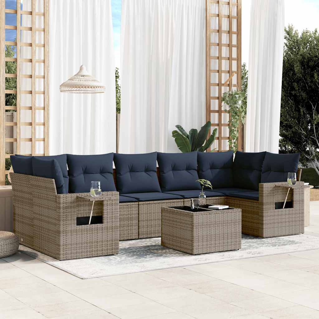 8-cz. zestaw wypoczynkowy do ogrodu z poduszkami, szary, polirattan vidaXL