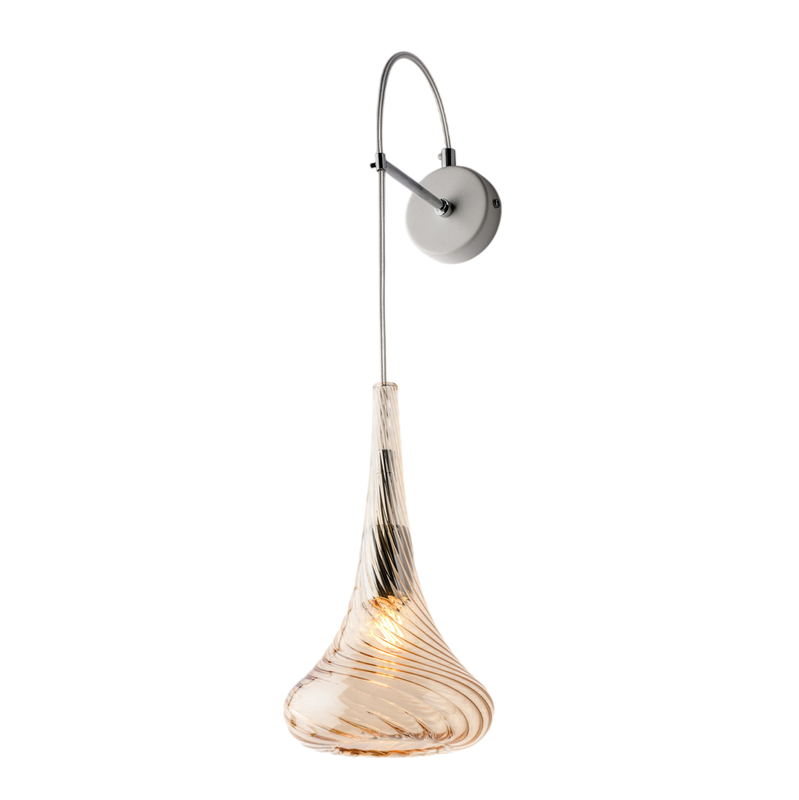 Applique in ferro con vetro ambra pyrex 1 luce H.60 - L.14 - P.21