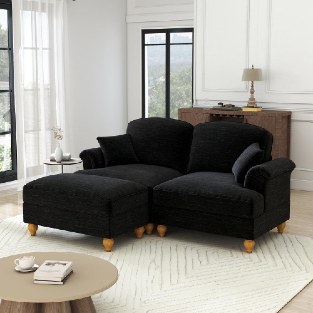 Elegancka, dwuosobowa sofa w stylu średniowieczno-nowoczesnym, z rozszerzanymi podłokietnikami, zdejmowanym błotnikiem