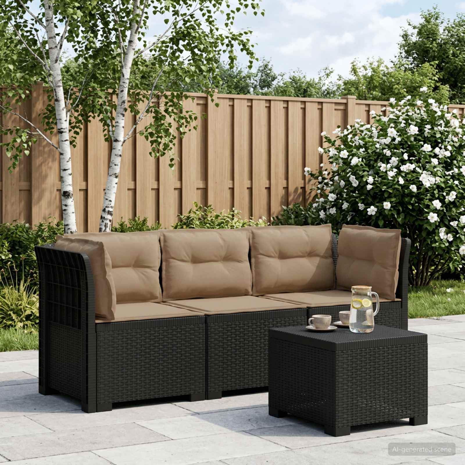Sofa ogrodowa 3-osobowa z poduszkami w rattanowym wyglądzie PP vidaXL