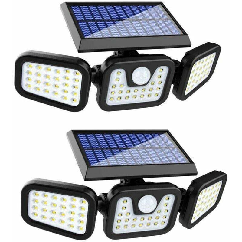 Dwie zewnętrzne lampy solarne, trójgłowicowe kinkiety, wodoodporność IP65, oświetlenie szerokokątne 360°, odpowiednie do dziedzińców