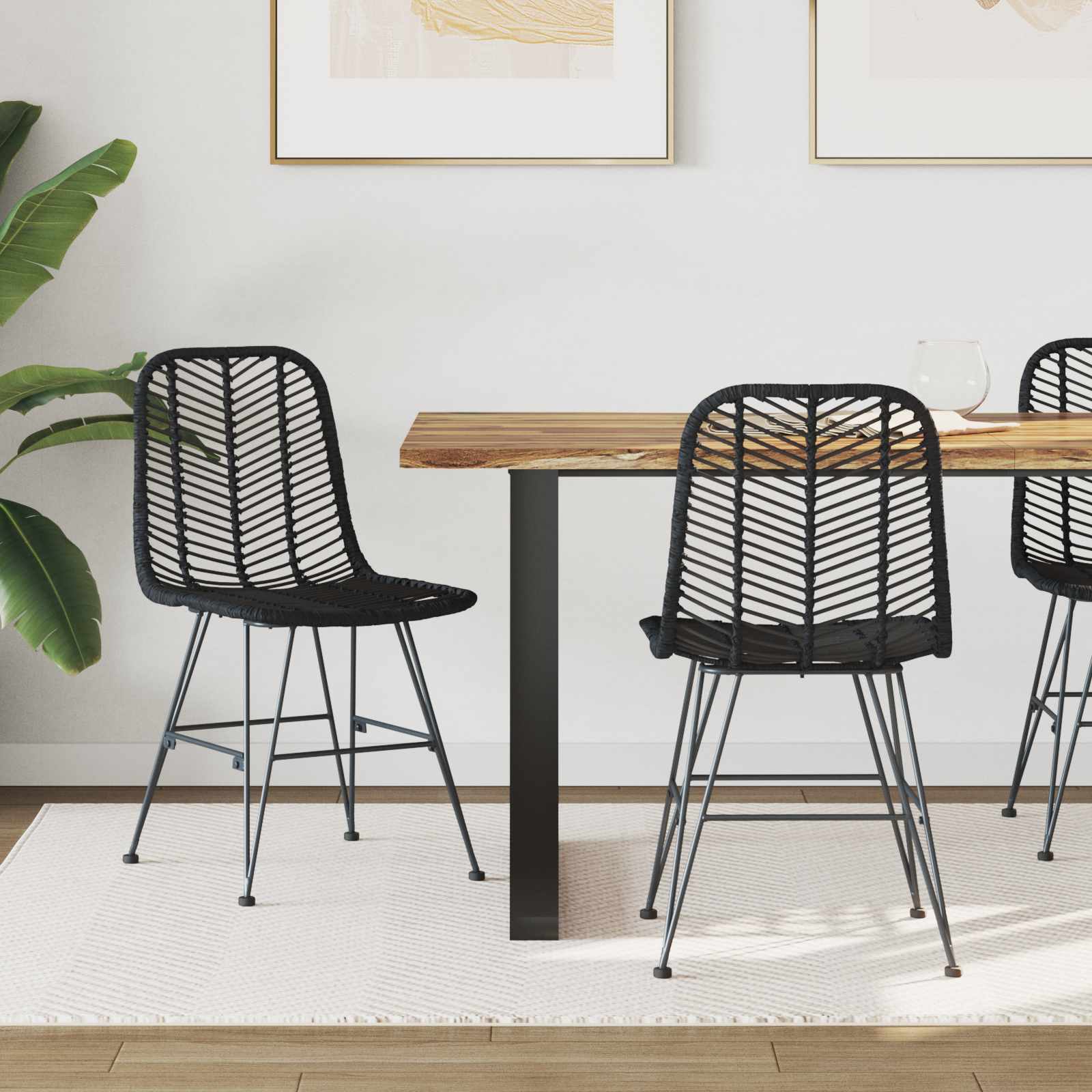 Krzesło jadalniane 2 pcs Rattan i żelazo Czarny vidaXL