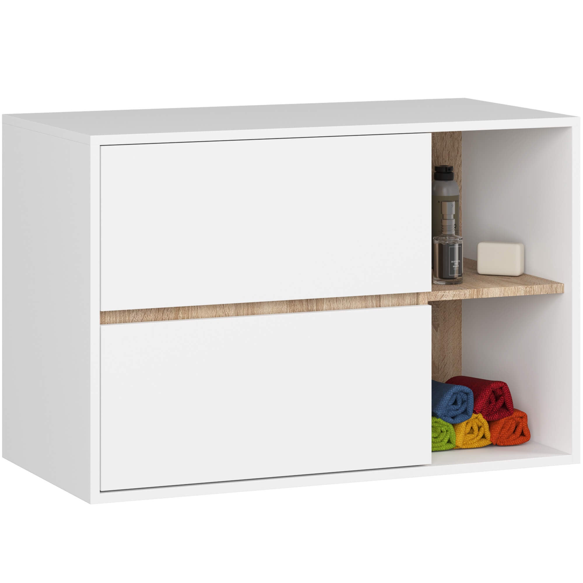 Szafka łazienkowa pod umywalkę AKORD VAMI Biała, Dąb Sonoma 90 cm 2 szuflady 2 półki 90x60x45,5 cm