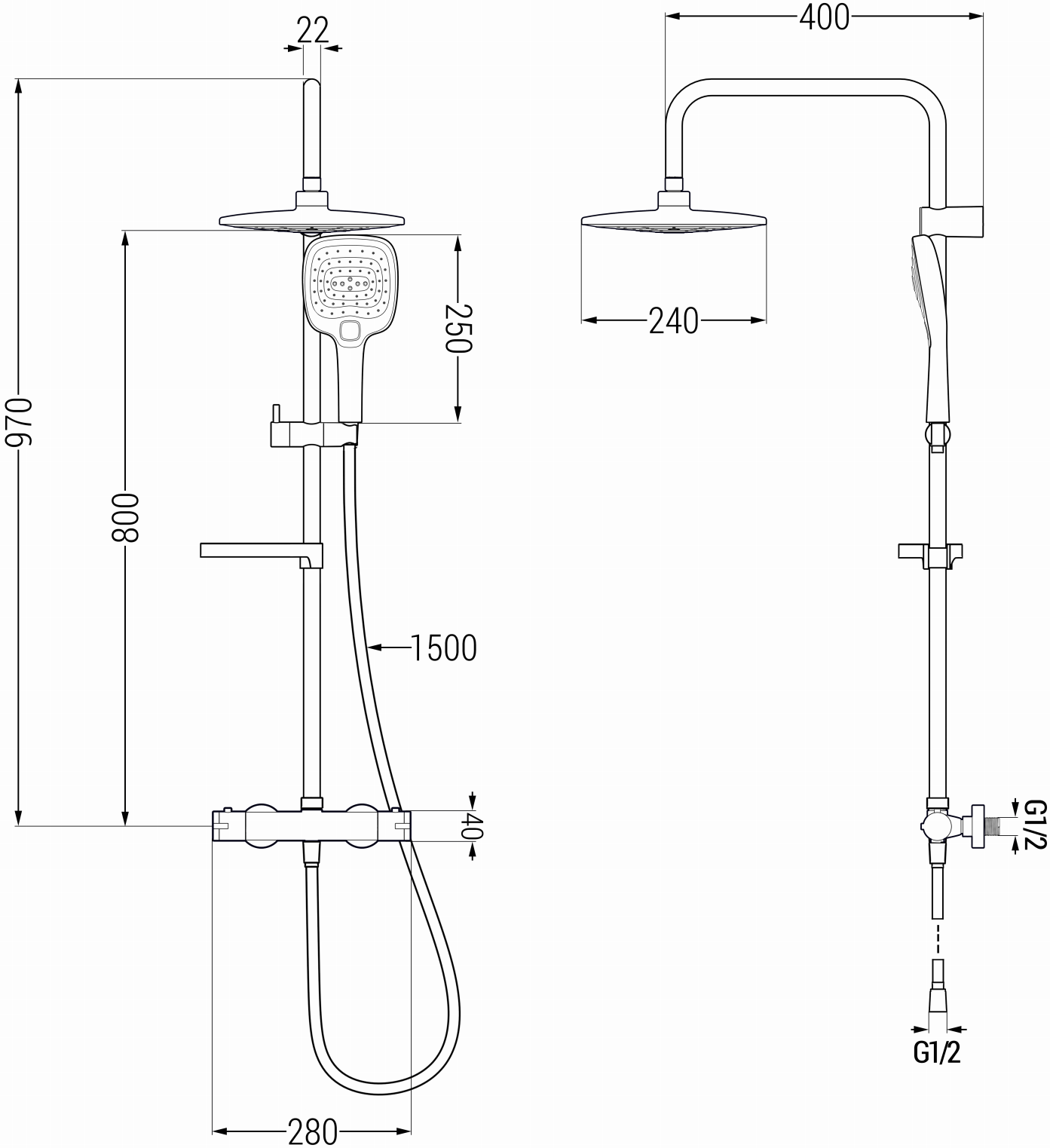 Mexen KX17 zestaw prysznicowy natynkowy z deszczownicą i baterią termostatyczną, chrom - 771501791-00