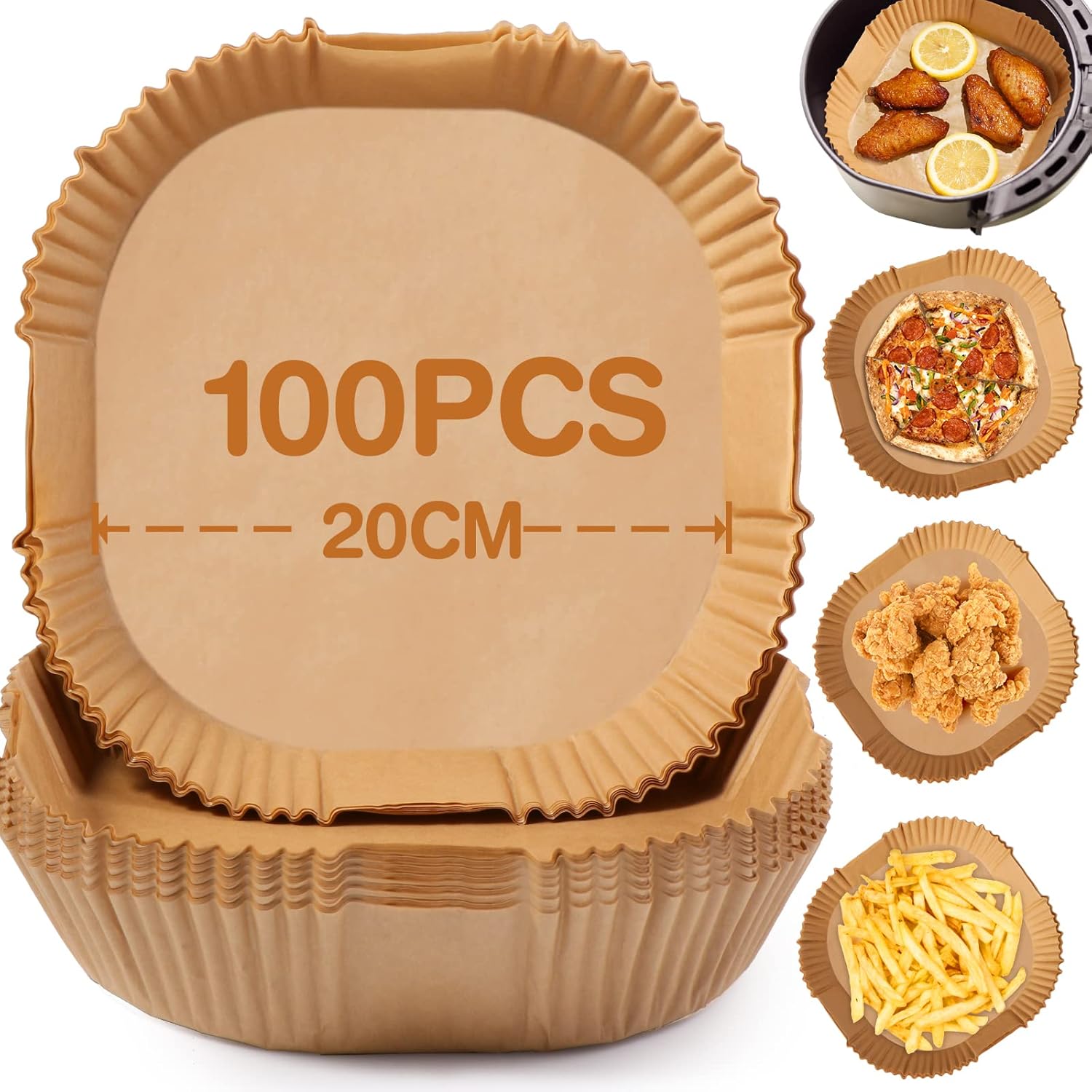 100 sztuk papieru pergaminowego do frytkownicy powietrznej - 20 cm - Papier do pieczenia do frytkownicy powietrznej - do frytkownicy powietrznej o poj
