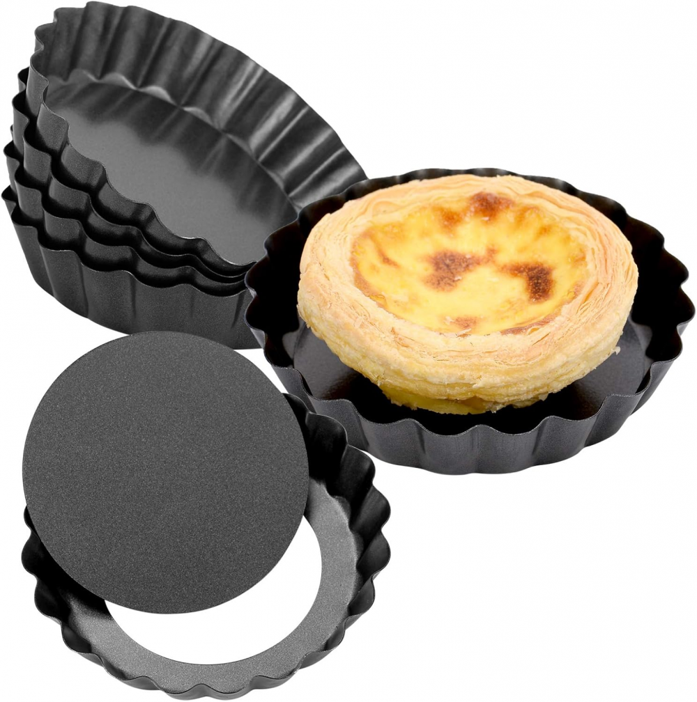 Formy do tart jajecznych – 4-calowe mini foremki do tart z wyjmowanym dnem – 8 sztuk – czarne