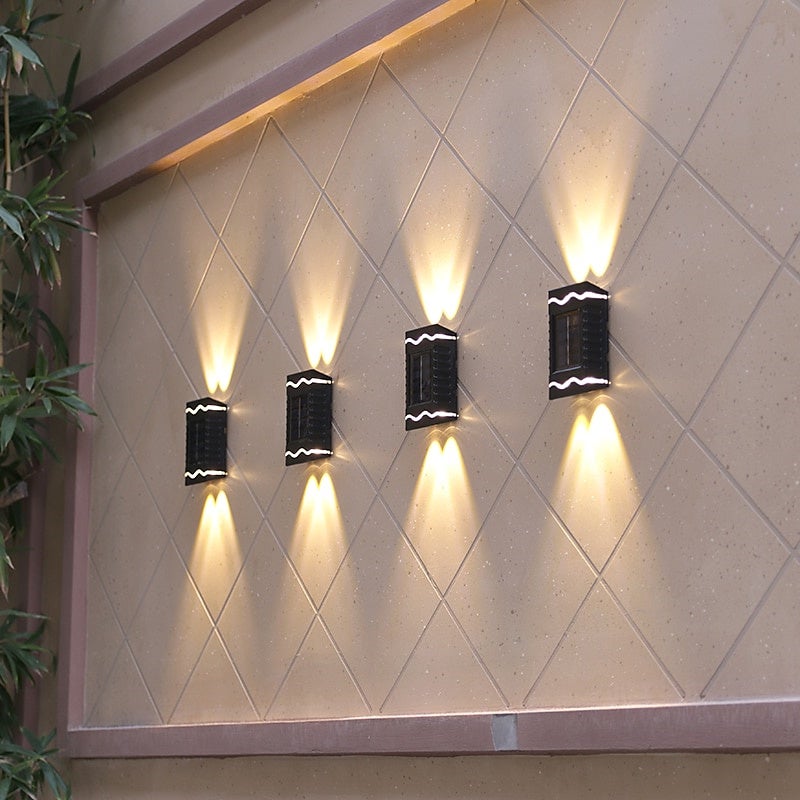 Zestaw solarnych lamp ściennych z diodami LED oświetlenie balkonu ogrodzenia ogrodu wodoodporne automatyczne włączanie wyłączanie oświetlenie ścienne