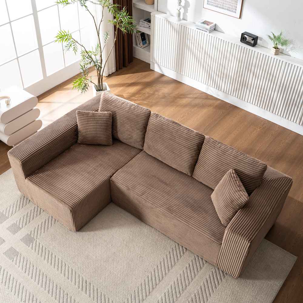 Duża modułowa sofa z podłokietnikami, nowoczesna leżanka w kształcie litery L, wygodna, nie wymaga montażu, tkanina prążkowana