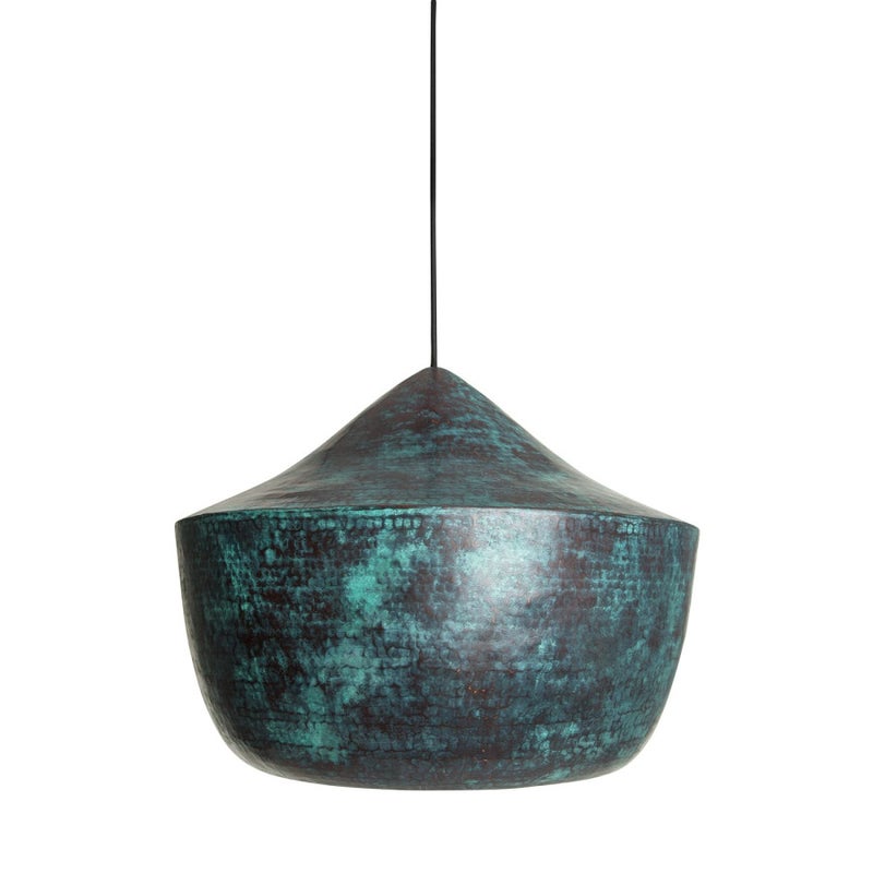 Ręcznie wykonana lampa wisząca z miedzi z Meksyku Ciruela – Meksykańska lampa sufitowa vintage | Kinkiet sufitowy vintage zielony 45x35 cm