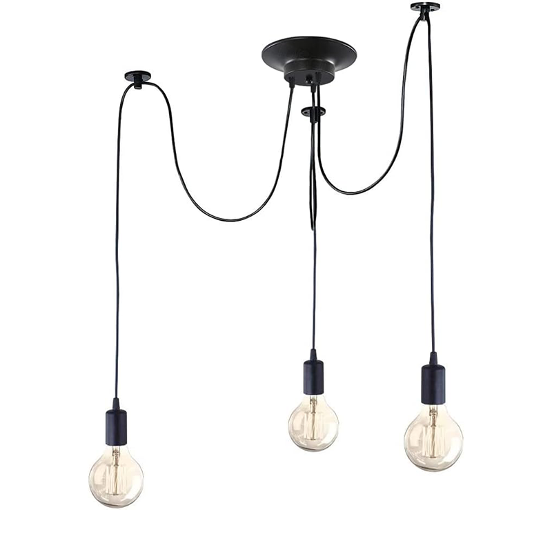 Nowoczesny żyrandol retro, żyrandol trójramienny, 150 cm regulowana lampa sufitowa retro, uchwyt na żarówkę E27, czarny, 3 żarówki.