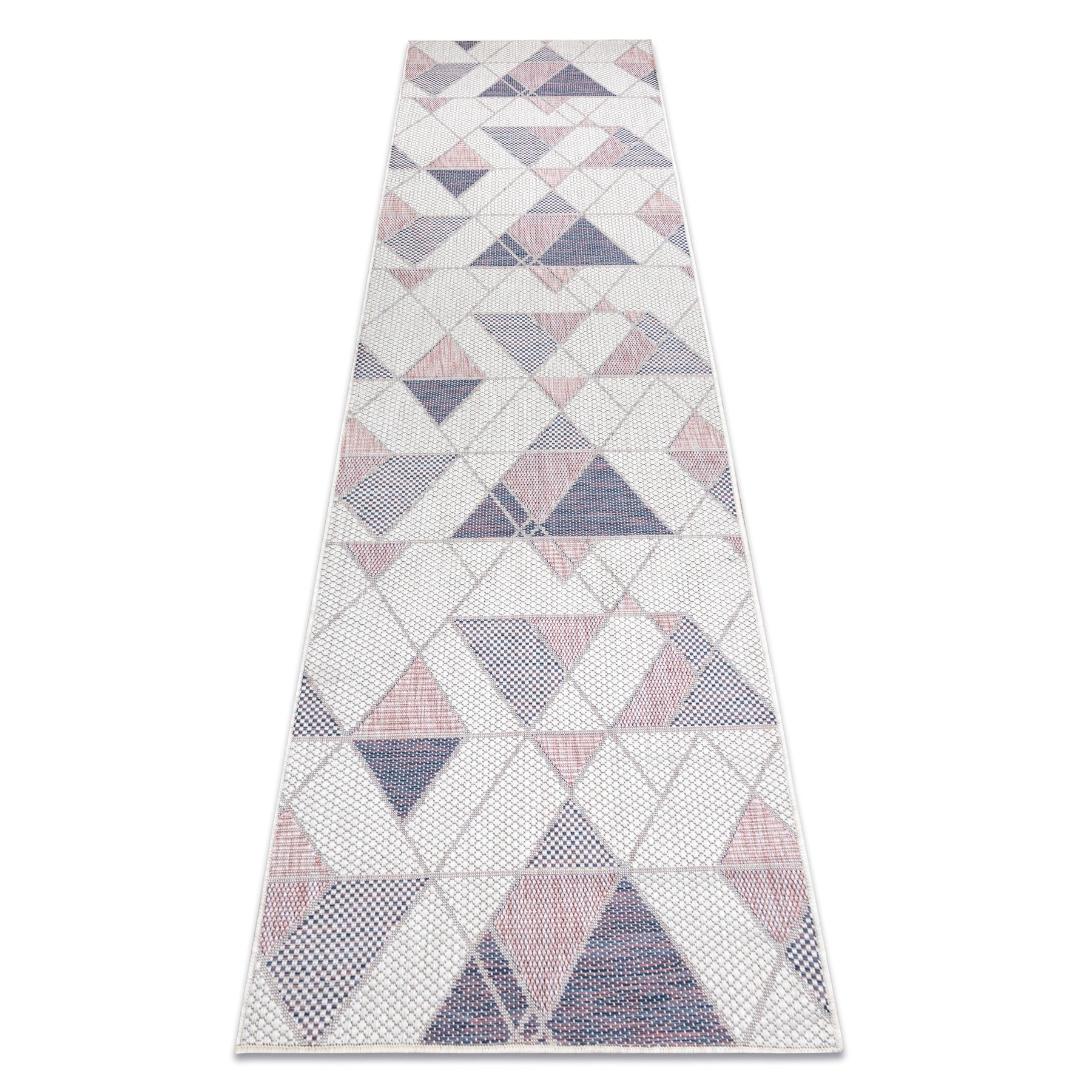 Dywan chodnik SZNURKOWY SIZAL SION Geometryczny, Trójkąty 3006 płaskie tkanie ecru / róż 80x200 cm