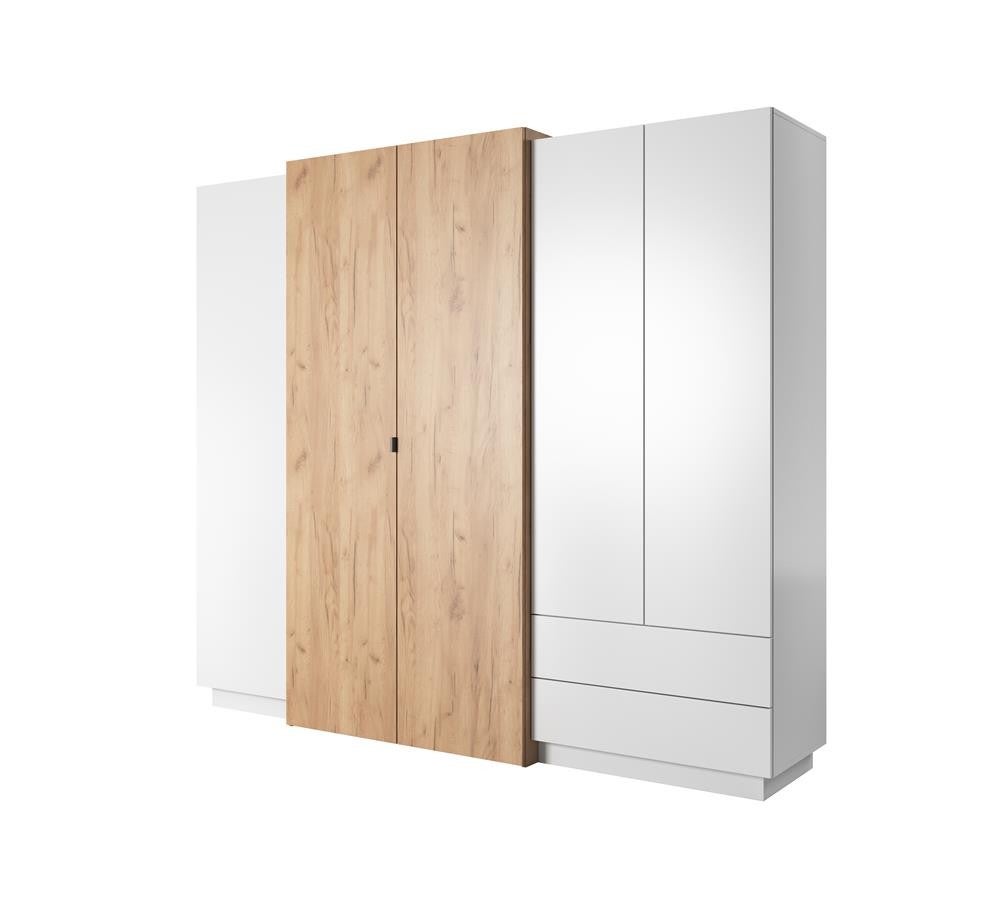 Szafa do Sypialni WOOD – Biały Mat + Dąb Craft Złoty, Elegancka i Funkcjonalna