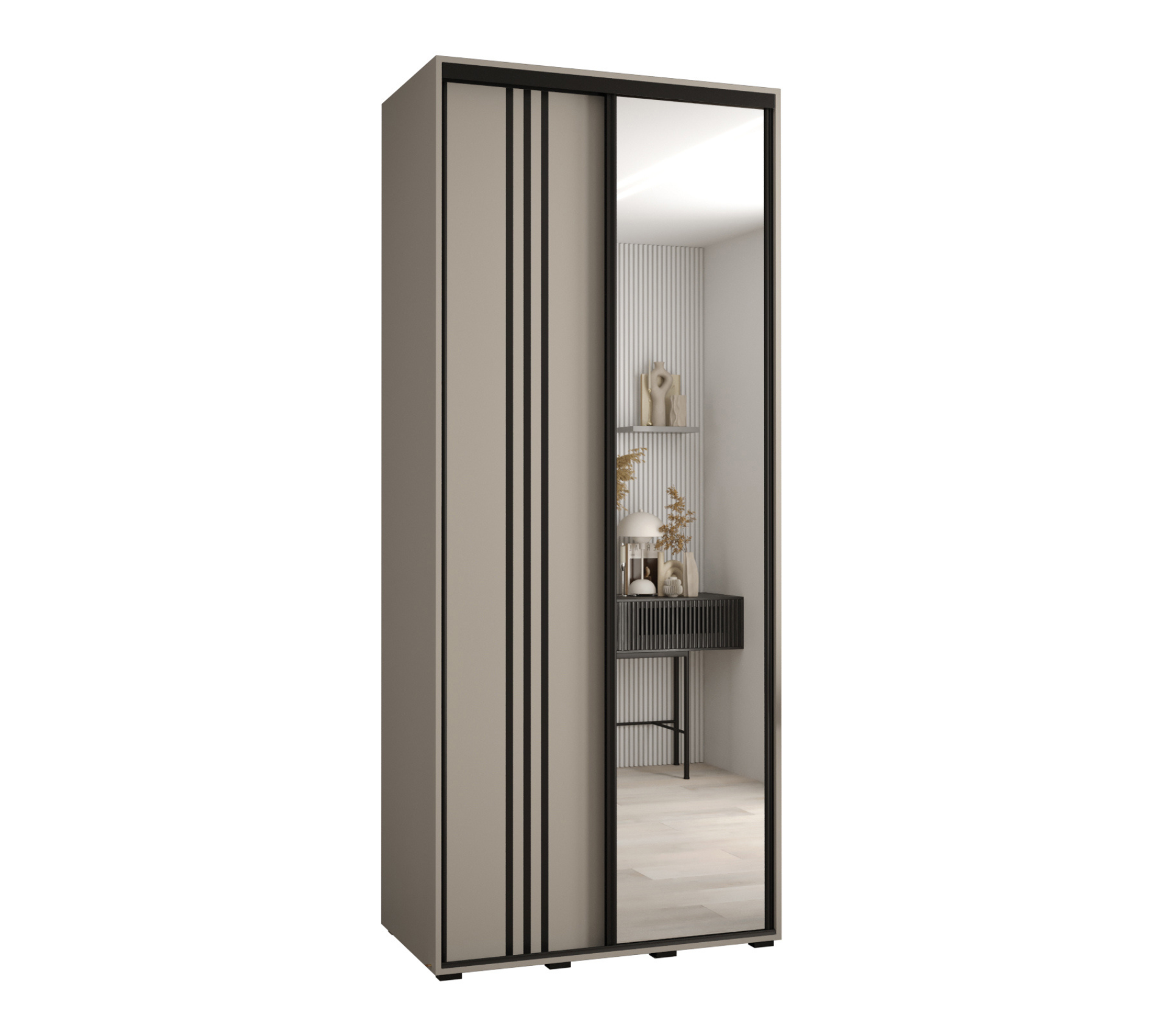 Szafa przesuwna z lustrem wysoka Dakota 7 110 x 45 x 235,2 cm kaszmir + u. czarny - Abiks Meble