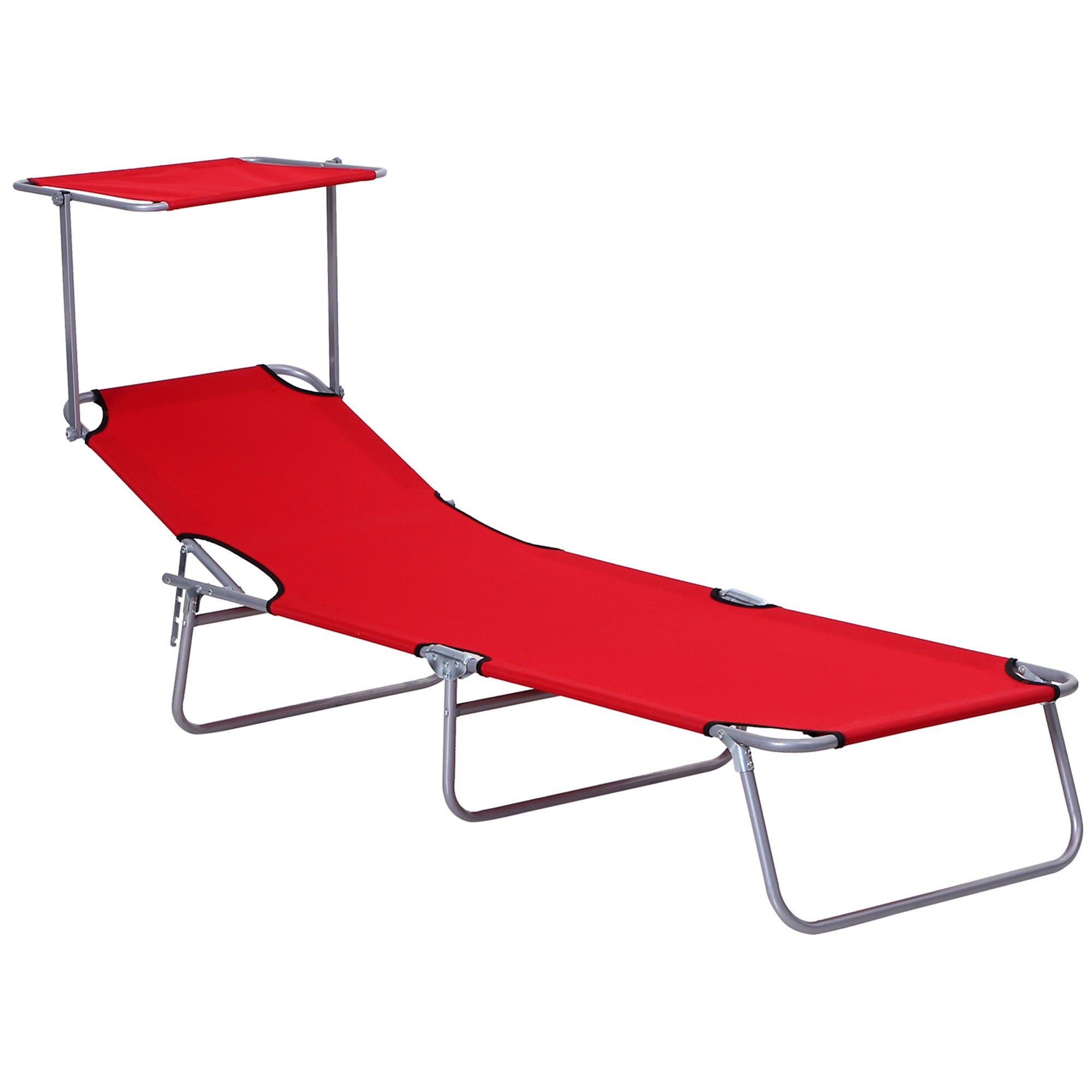 Leżak ogrodowy składany z ochroną przeciwsłoneczną, leżak wellness leżak plażowy w kolorze czerwonym 187 x 58 x 36 cm do relaksu na świeżym powietrzu
