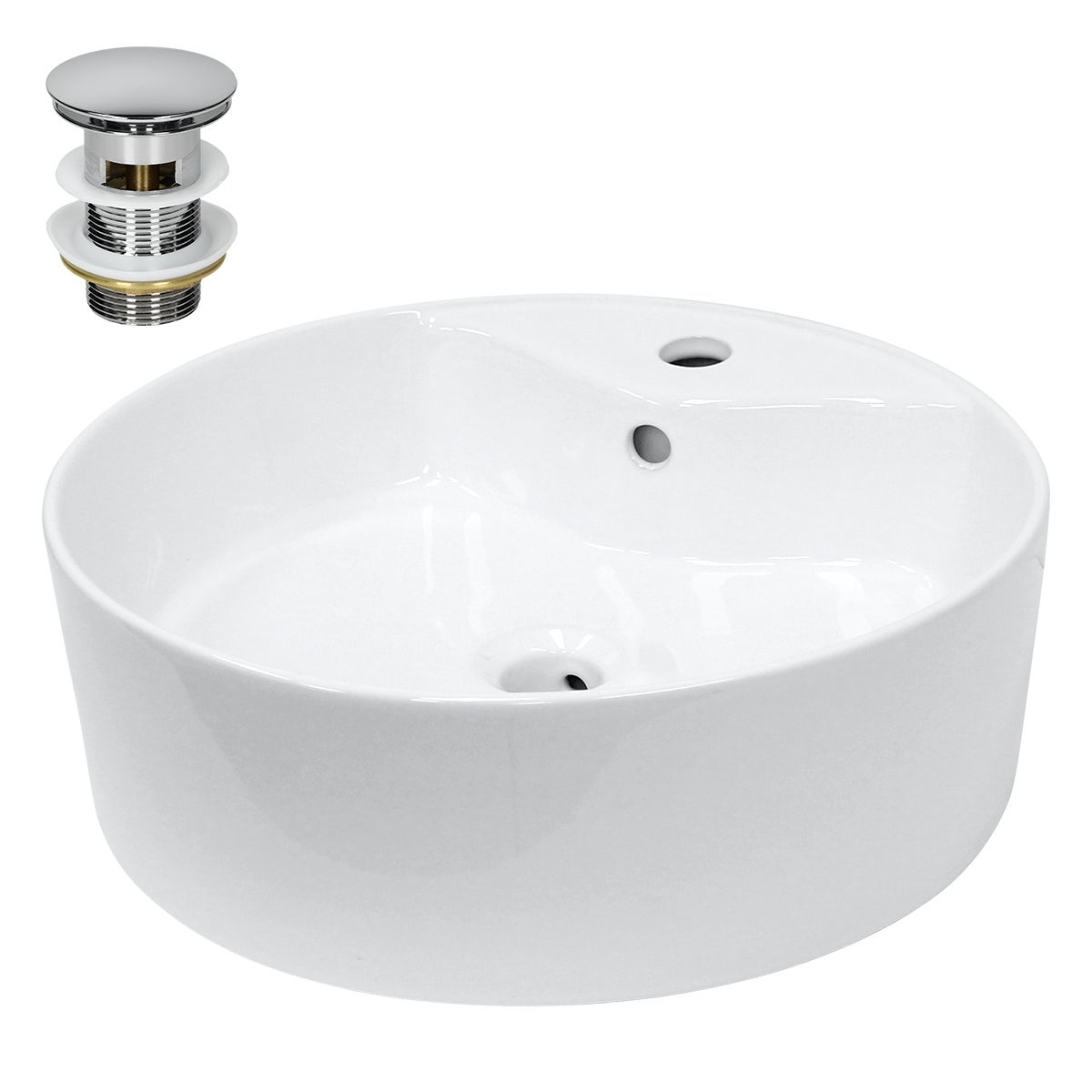 ECD Germany umywalka umywalka Ø 460 x 155 mm ceramiczna biala wraz z zestawem odplywowym do umywalki z przelewem umywalka natynkowa umywalka natynkowa