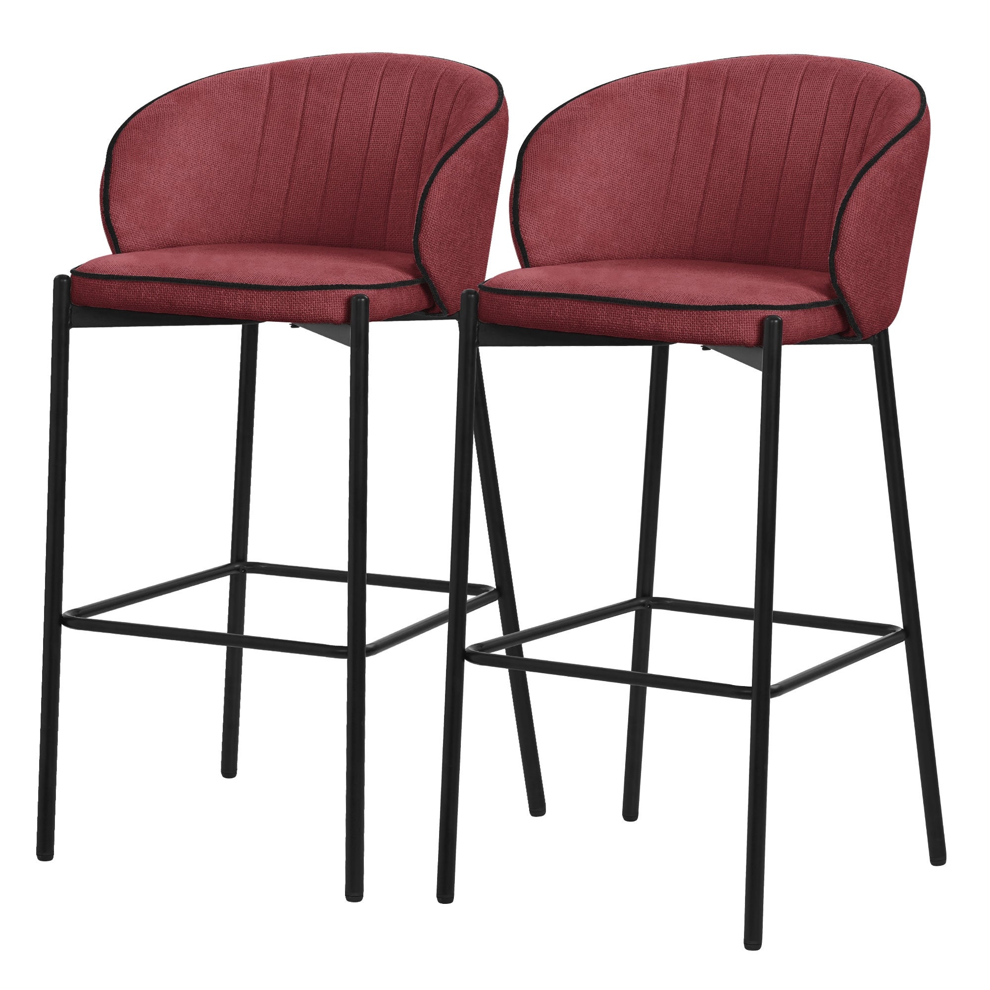 ML-Design zestaw 2 hokerów barowych czerwony 76 cm tapicerowanych wygodne ergonomiczne krzesła z oparciem i podnóżkiem metalowa konstrukcja