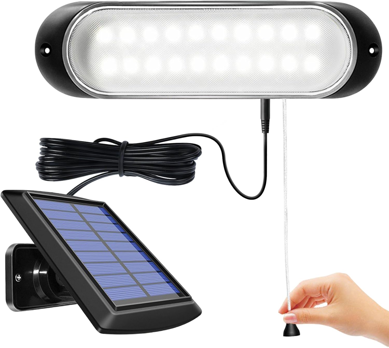 Wisząca lampa solarna do użytku wewnątrz i na zewnątrz, IP65, wodoodporna, 20 diod LED, lampa solarna do montażu na ścianie z linką sterującą