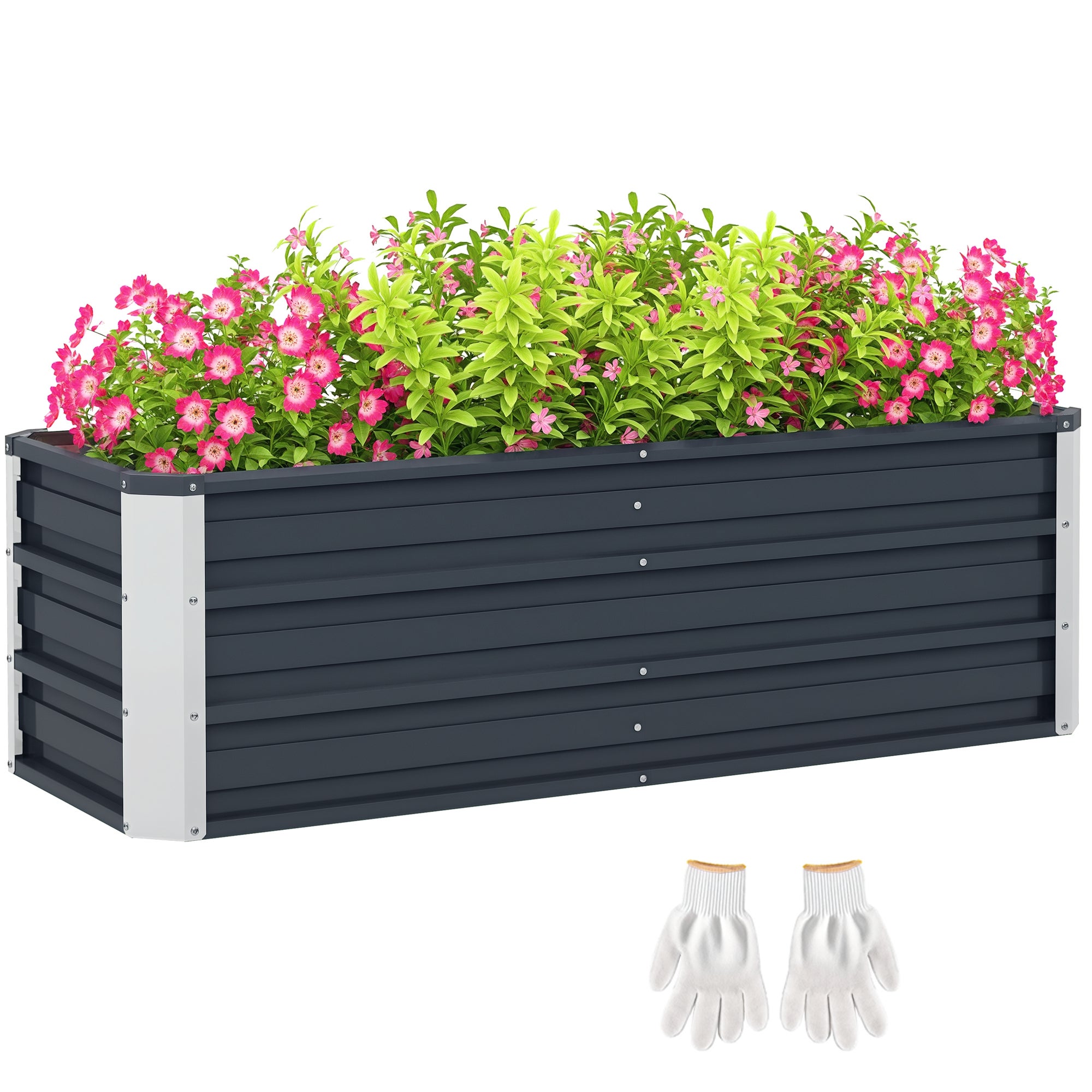 Stalowe podwyższone grządki Grządki ogrodowe Skrzynka na rośliny Skrzynka na kwiaty Doniczka z rękawiczkami Antracyt 125 x 47 x 40 cm