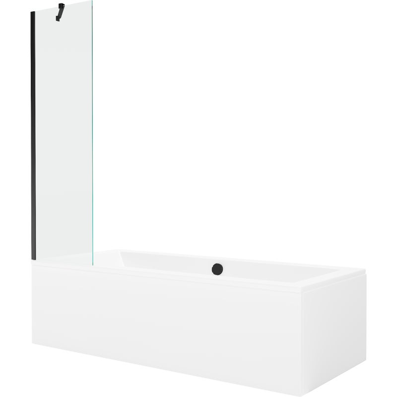 Mexen Cube wanna prostokątna 170 x 80 cm z obudową i parawanem 1-skrzydłowym 50 cm, transparent, czarny - 550517080X9505000070