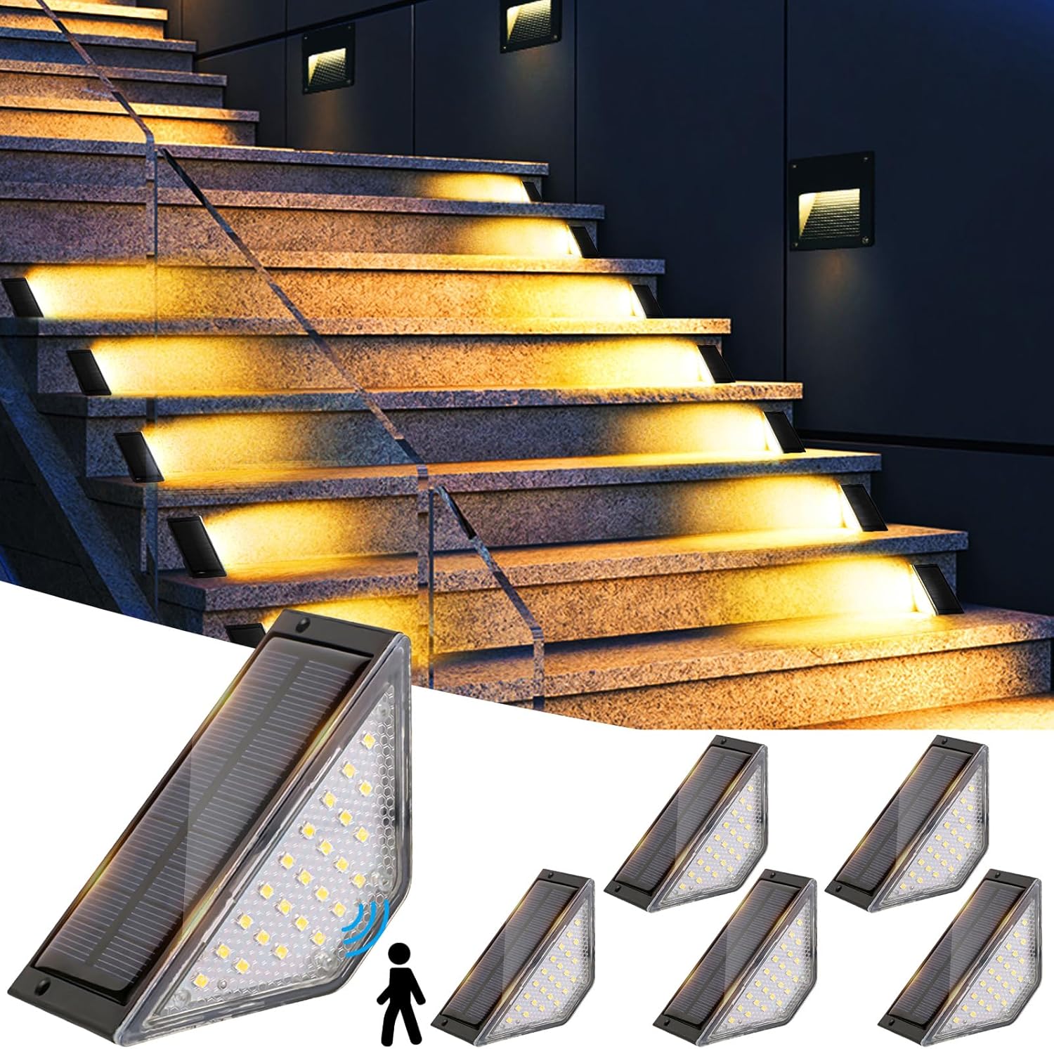 6 lamp solarnych LED do użytku na zewnątrz, na schody i tarasy, wodoodporne lampy solarne do ogrodu