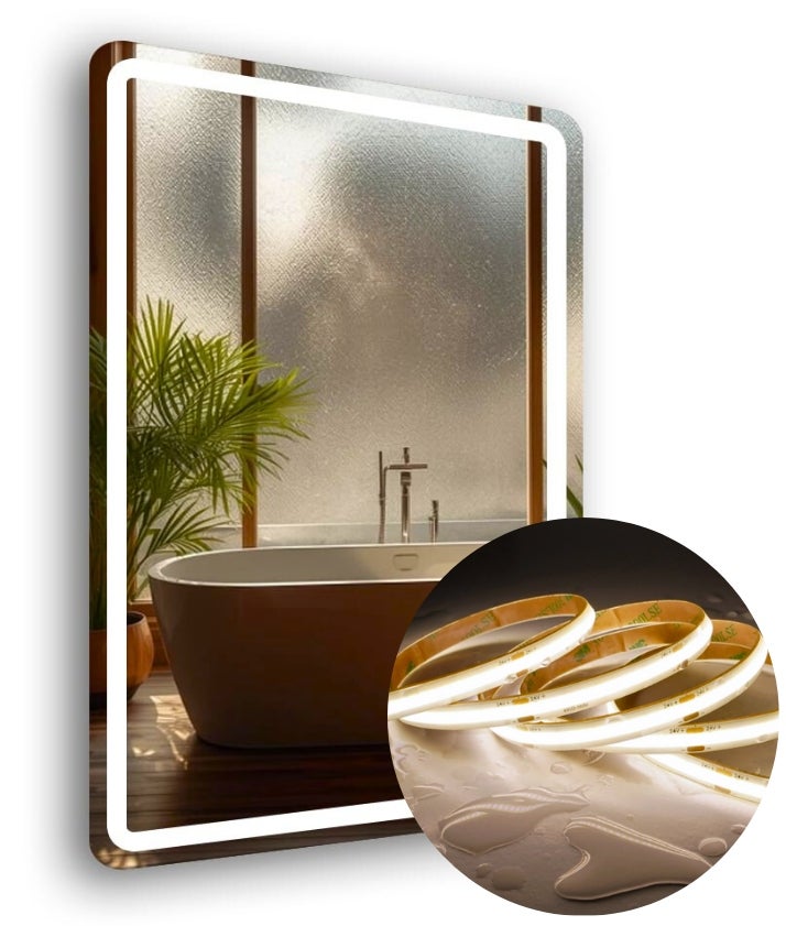 Lustro Led Zaokrąglone Rogi 60x70 cm Podświetlane Piaskowane + Cob 480 Diod