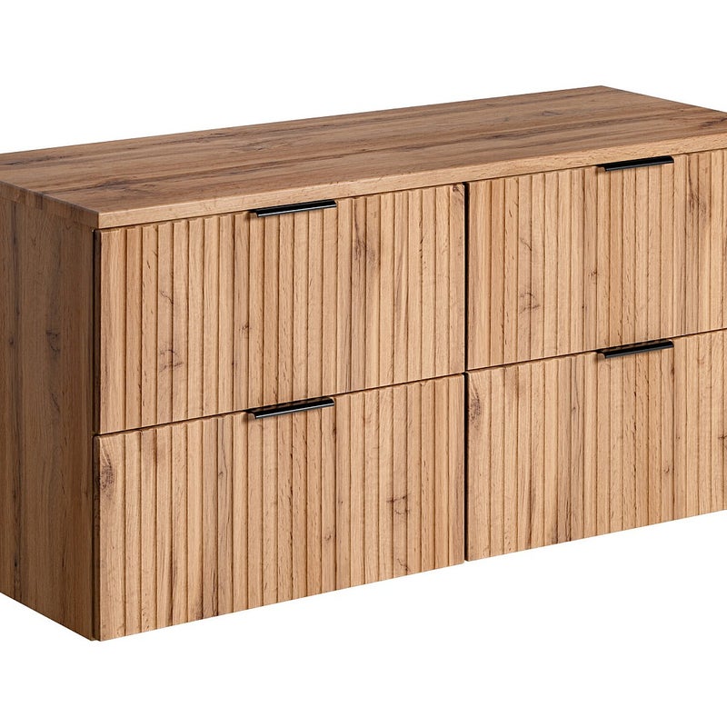 Szafka łazienkowa wisząca łazienkowapod umywalkę ze zarysowanymi panelami - Naturalny jasny - L120 cm - ZEVARA