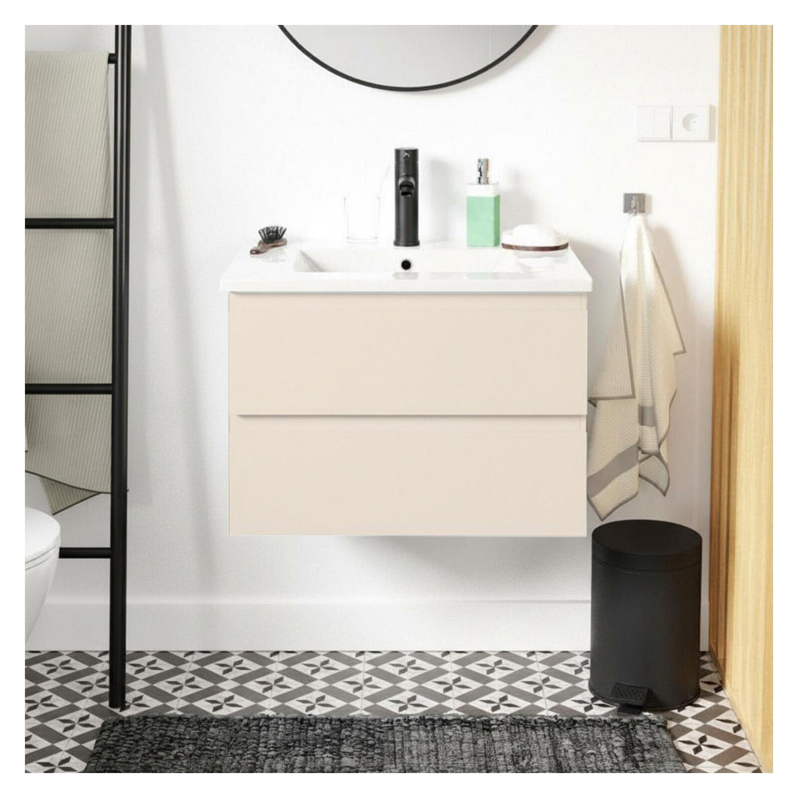 Zestaw umywalkowy 60 cm z blatem ceramicznym i czarną baterią SORRENTO