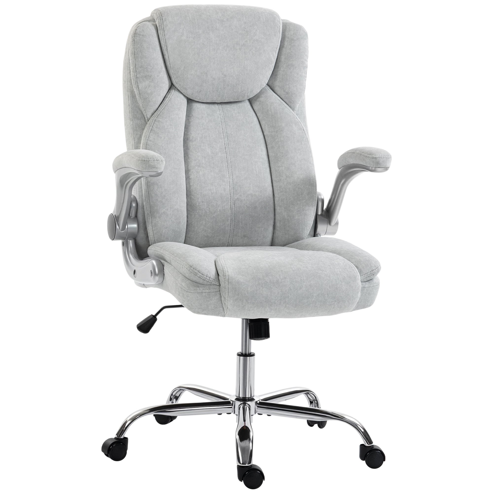 Ergonomiczny fotel biurowy z aksamitu w kolorze kremowo-białym ze składanymi podłokietnikami, 68 x 69 x 110-118 cm