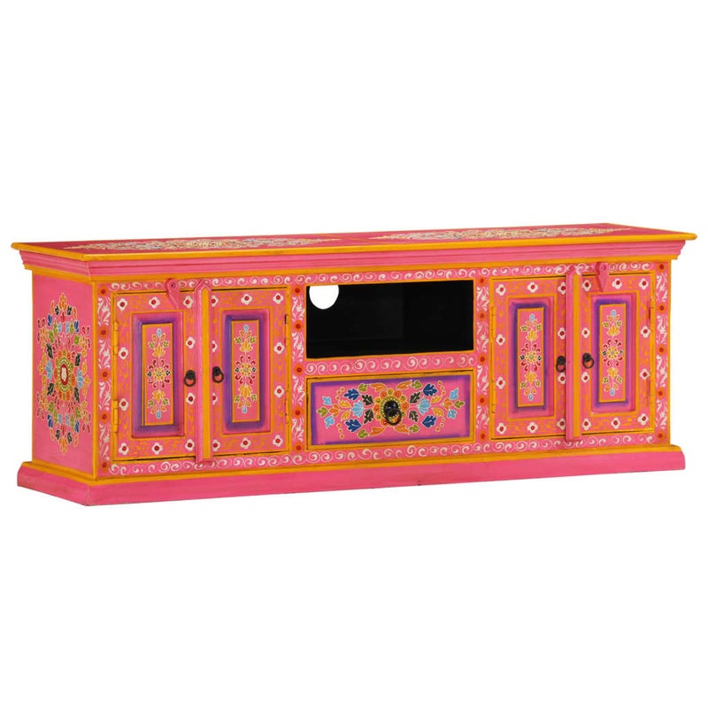 vidaXL Szafka TV, różowa, 110x30x40 cm, lite drewno mango