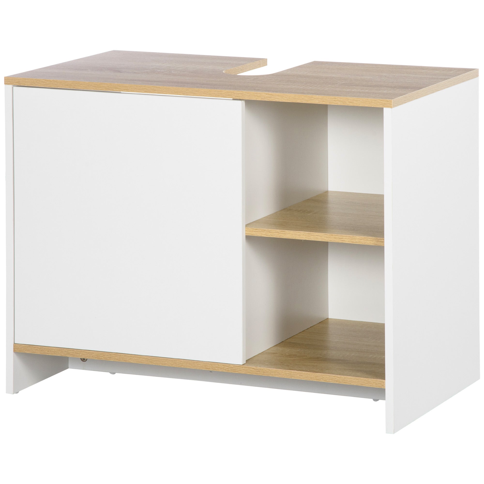 Szafka pod umywalkę, nowoczesna szafka pod umywalkę z przegródkami i drzwiami, 77 x 45 x 60 cm, kolor biały i naturalny