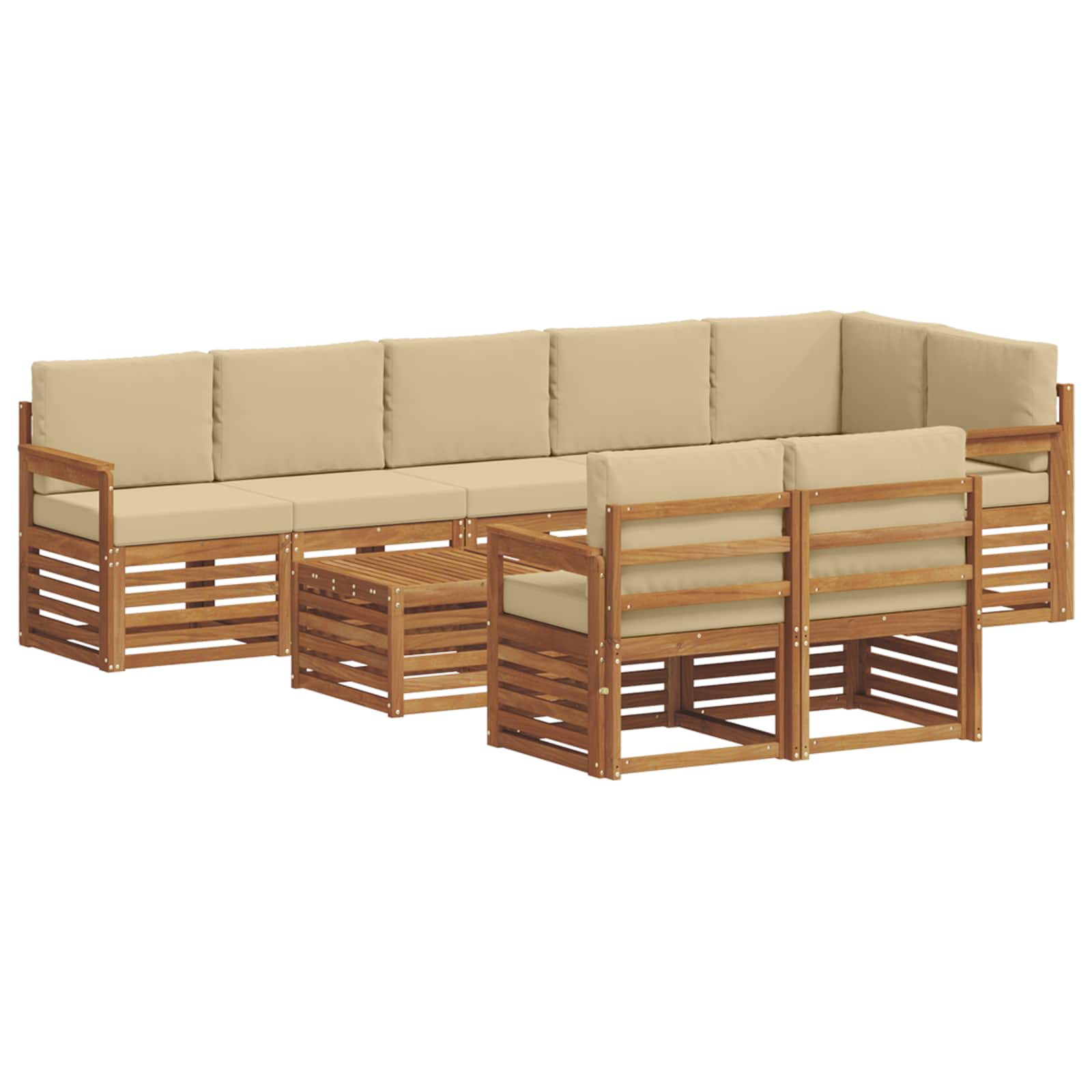 Zestawy sof 9 pcs Naturalny i Beżowy Lite Drewno Akacji