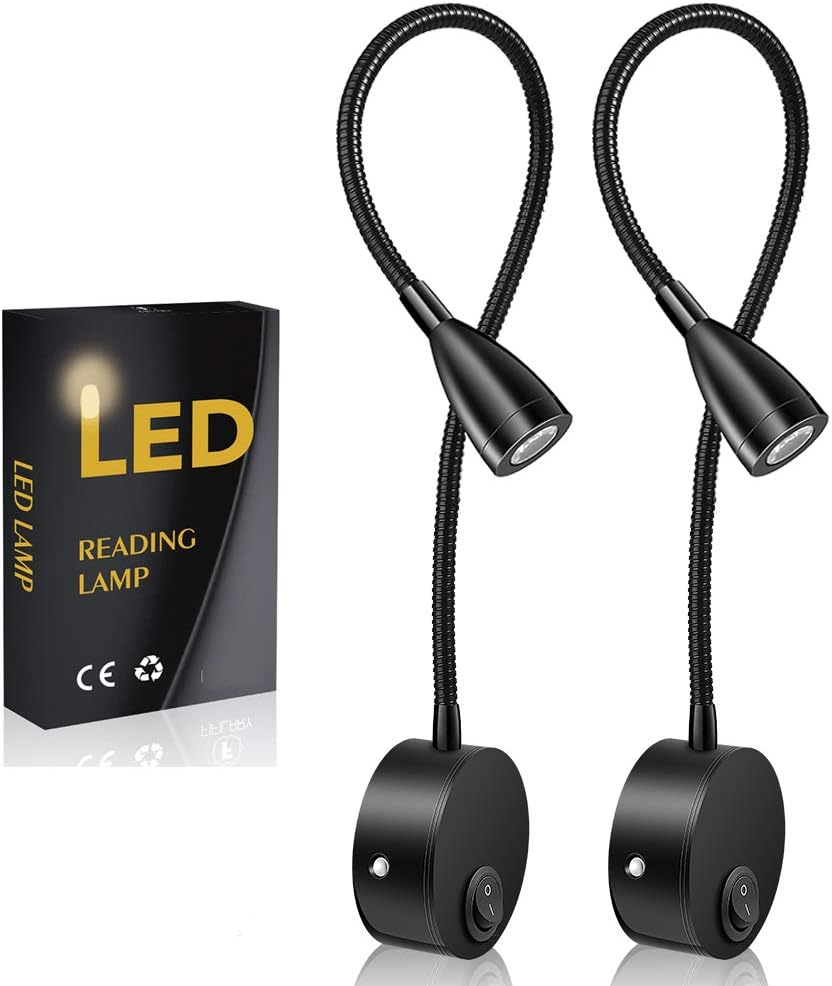 2-diodowa lampa ścienna do czytania – aluminium, ciepła biel 3000 K, 200 lumenów, 38-centymetrowa gęsia szyja, komfortowe oświetlenie