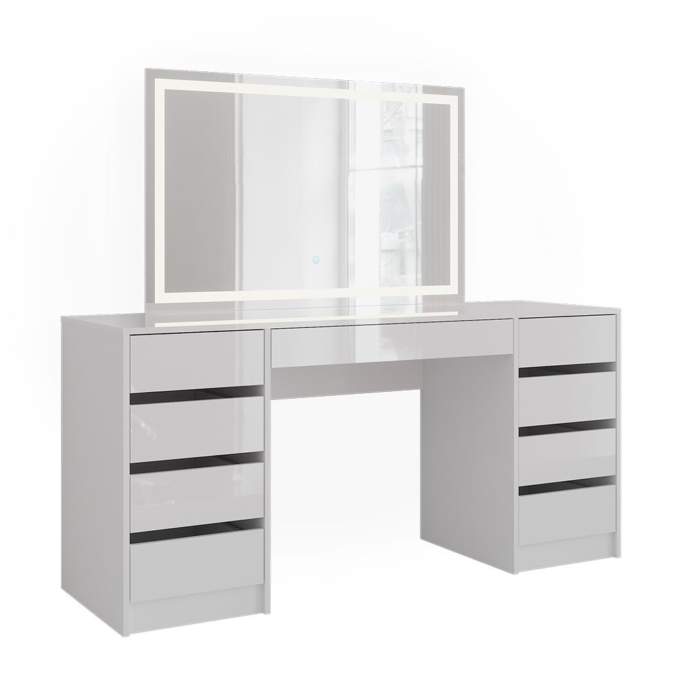Vicco Stół toaletowy Sherry, Biały/Biały wysoki połysk, 158.2 cm z lusterkiem LED