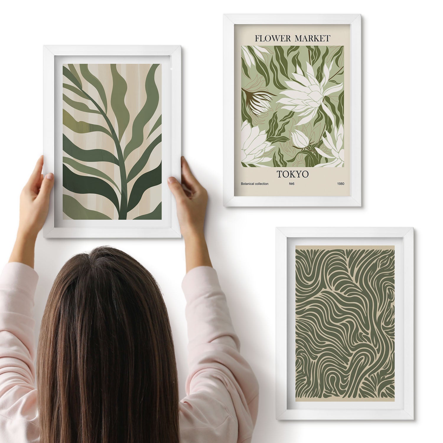 Galeria ścienna 3-częściowy komplet obrazów w białych ramach - Roślinne wzory botaniczne dekoracje styl boho - ArtPrintCave