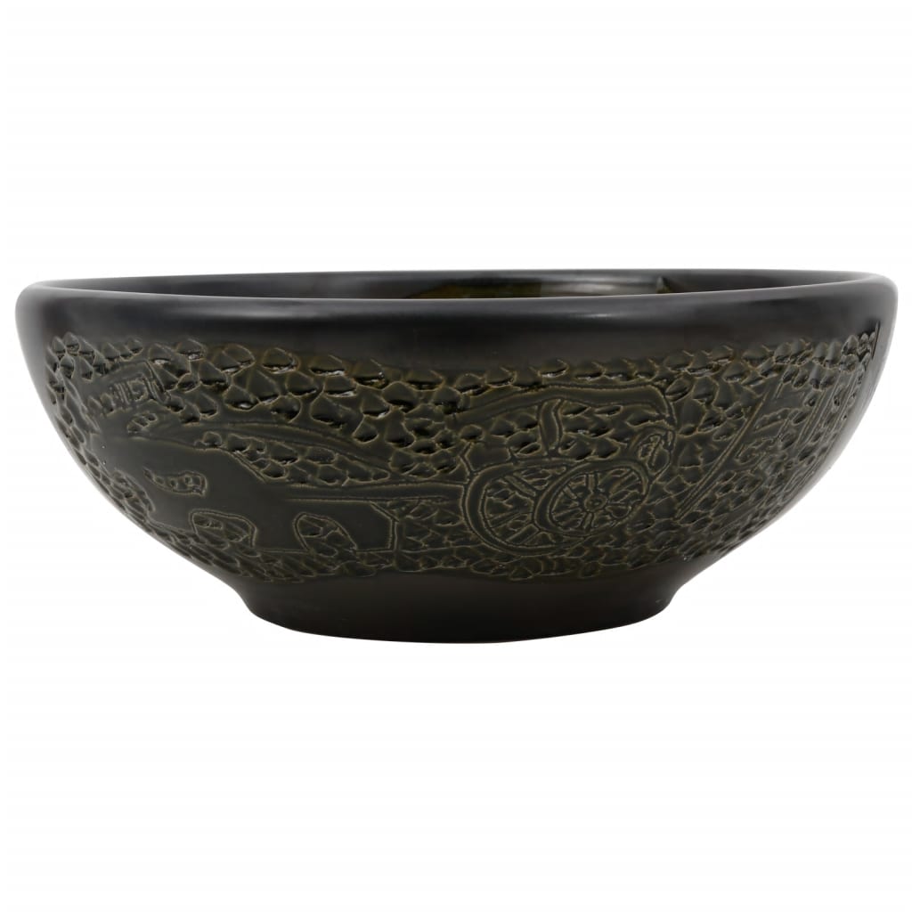 Umywalka Nablatowa Ceramiczna Okrągła Czarna do Łazienki 41 cm