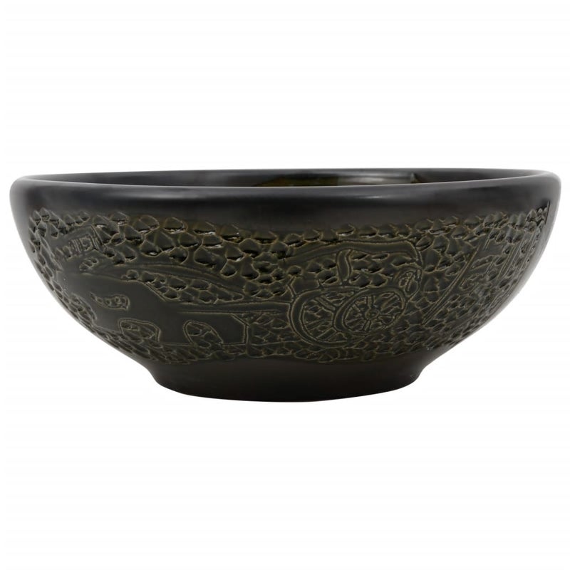 Umywalka Nablatowa Ceramiczna Okrągła Czarna do Łazienki 41 cm