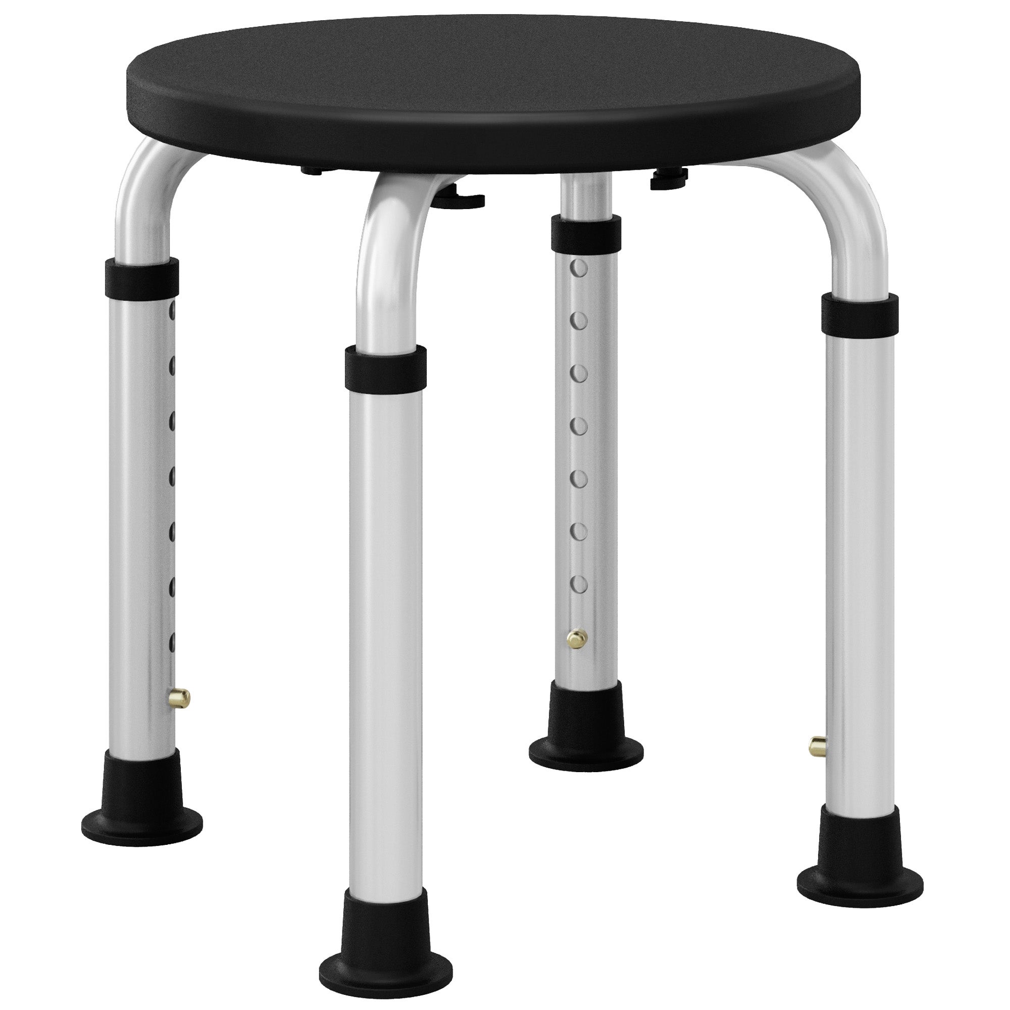 Taboret prysznicowy antypoślizgowy, regulowany w 8 wysokościach, wykonany z aluminium i PE, 32,5 x 41 x 35,5-54 cm, czarny