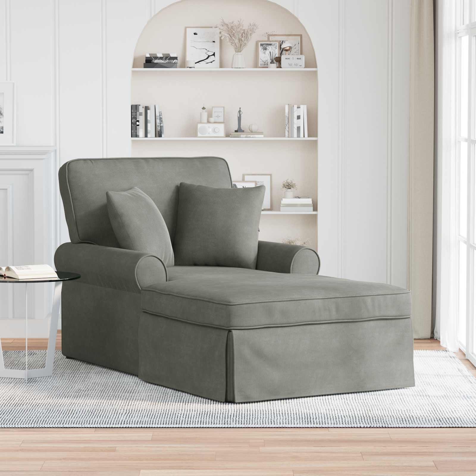 Chaise Lounge z Fartuszkiem 3 pcs Jasnoszary Tkanina sztruksowa vidaXL