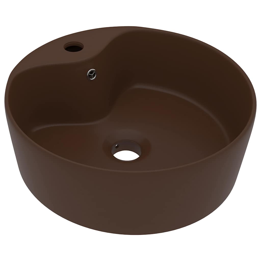 Umywalka Nablatowa Ceramiczna Okrągła Brązowa do Łazienki 36 cm
