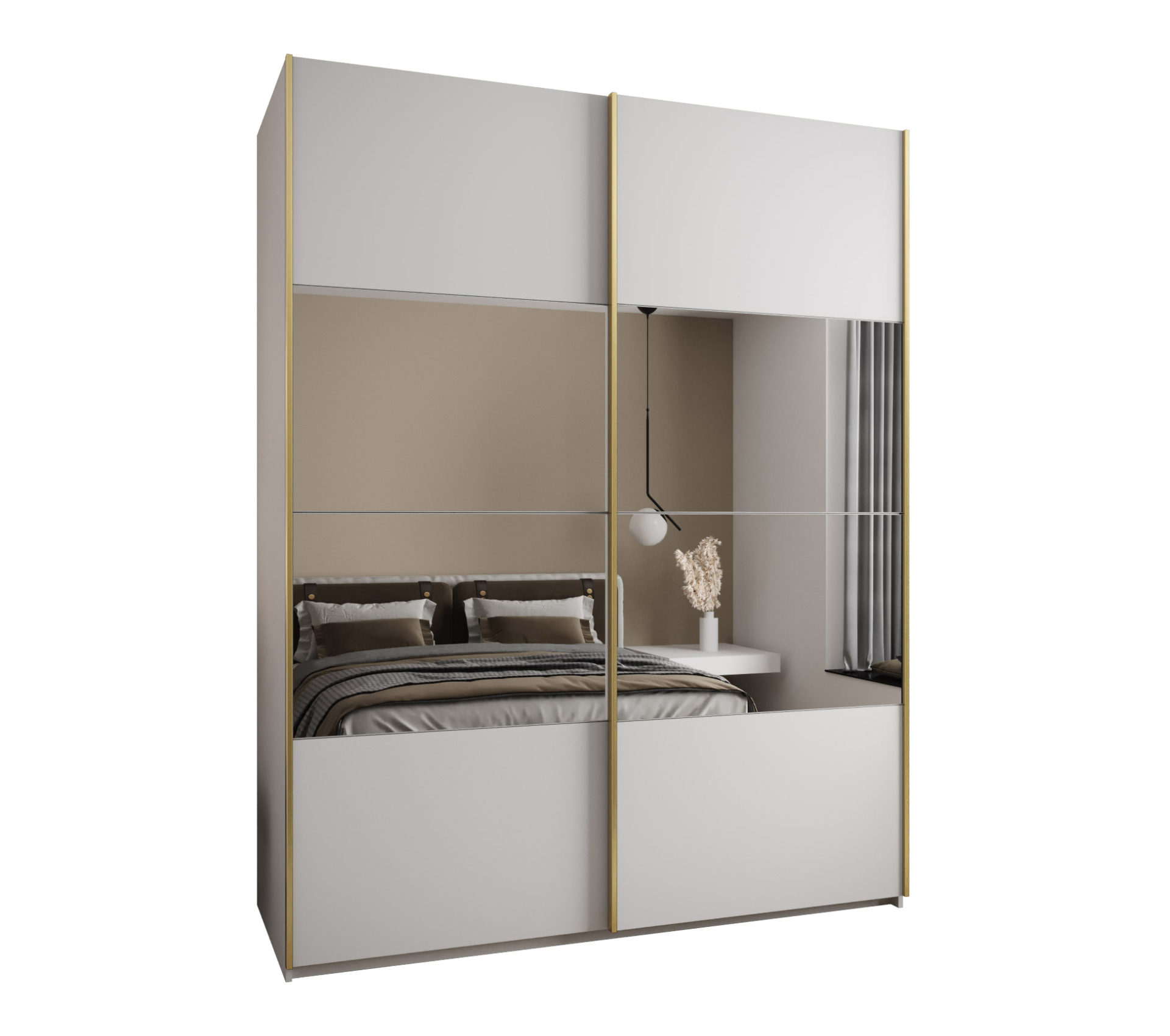 Szafa przesuwna wysoka Lux 4 200 x 64 x 245,5 cm biały + biały + u. złoty - Abiks Meble