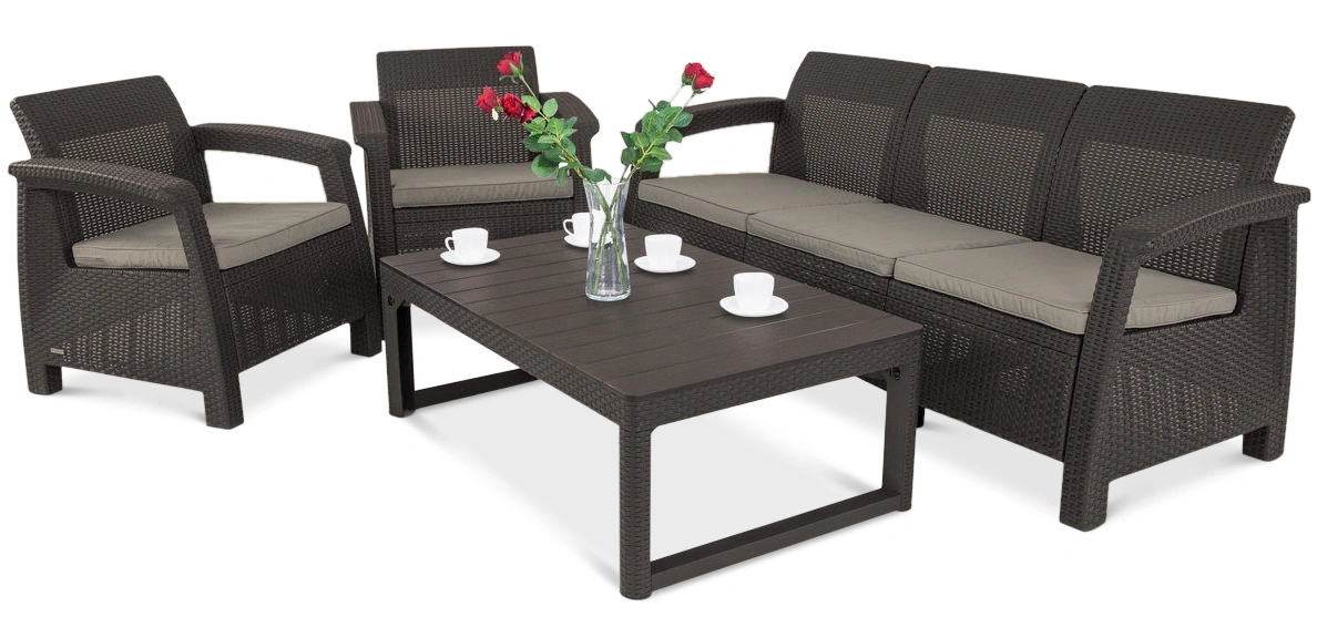 Zestaw Mebli Ogrodowych CORFU Keter Stolik Lyon Sofa 2xFotel na Taras 1 szt