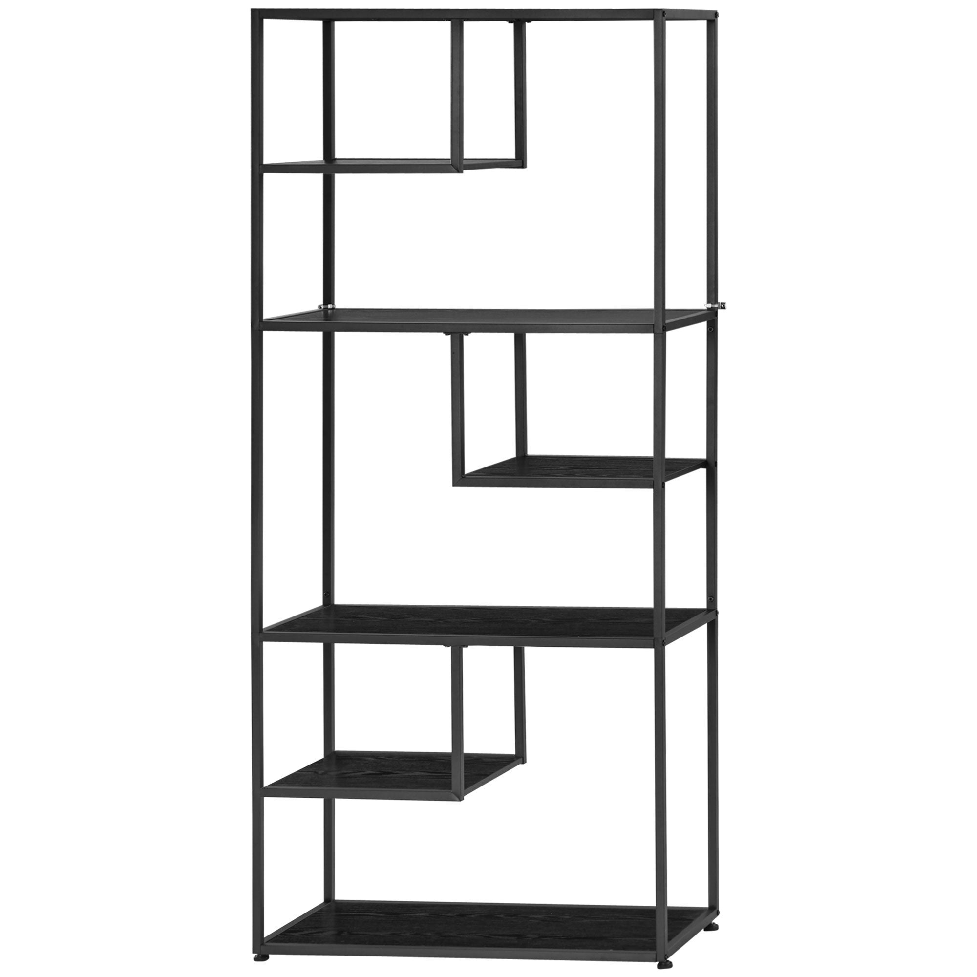 7-poziomowy regał z płyty wiórowej i stali do salonu, sypialni i biura, 83 x 34 x 180 cm, czarny