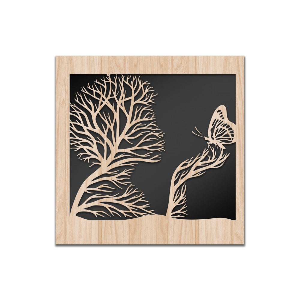 BATTERFLY - Obrazek z drewna kompozytowego i PVC wycinany laserowo, 60x60 cm