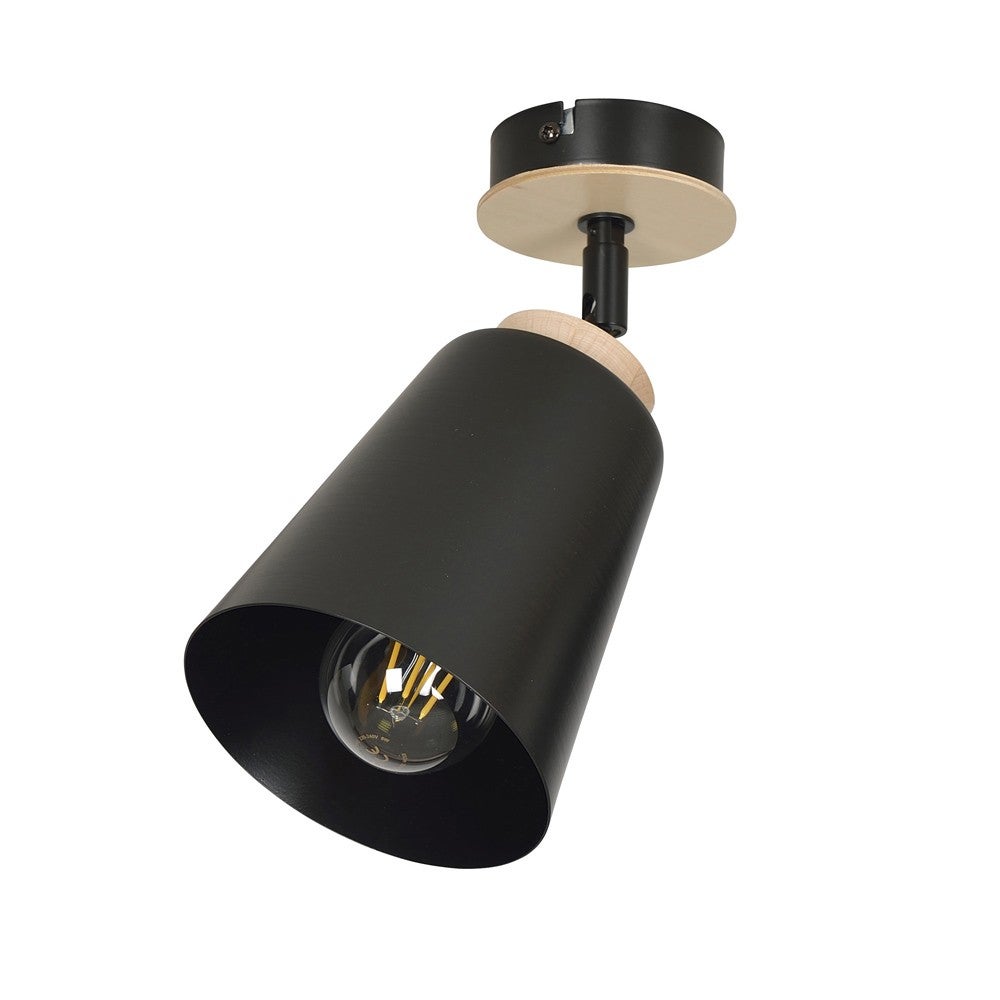 Regulowana lampa ścienna Tasla czarna z drewnianymi detalami 1xE27