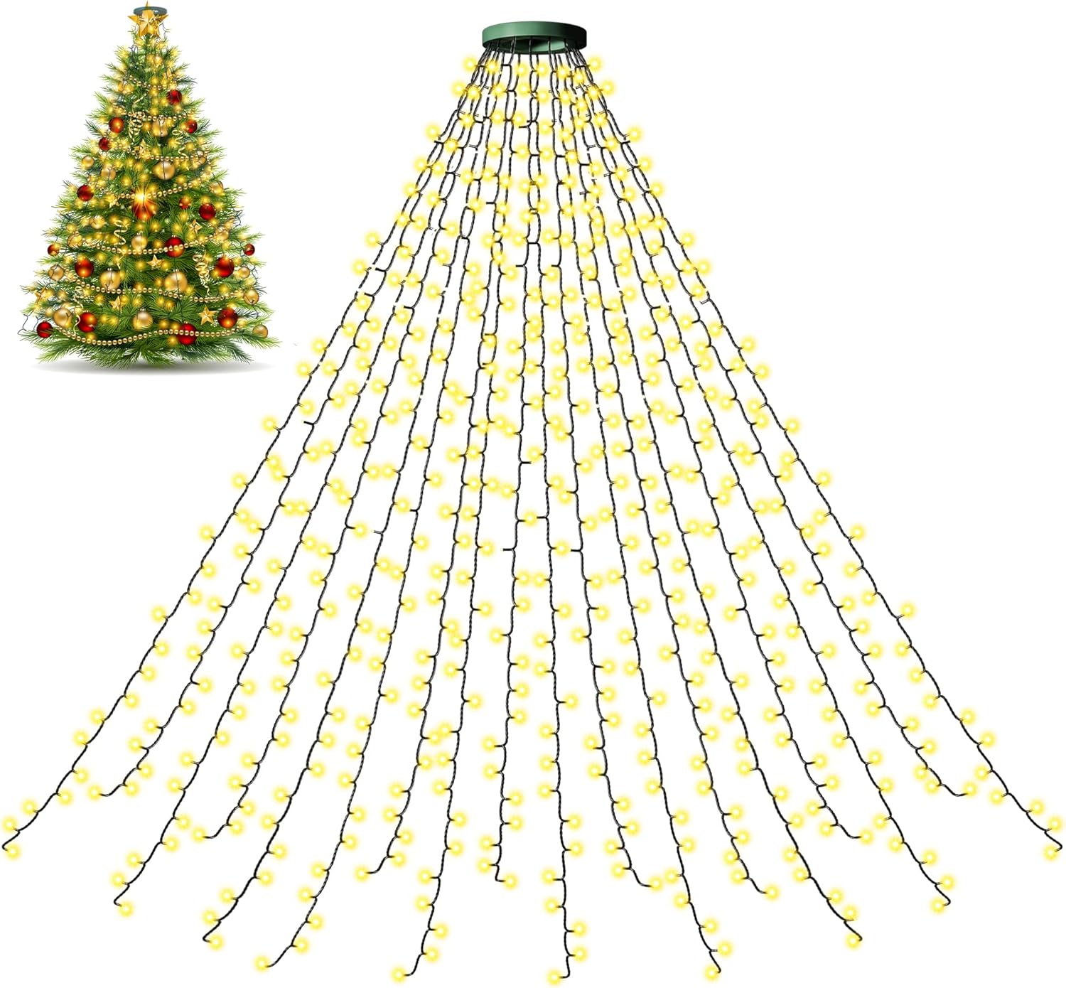 Świąteczne lampki choinkowe, 400 diod LED, 16 sznurów po 2 m, ciepła biel, wodoodporne, z funkcją pamięci i 8 trybami oświetlenia, do dekoracji wnętr