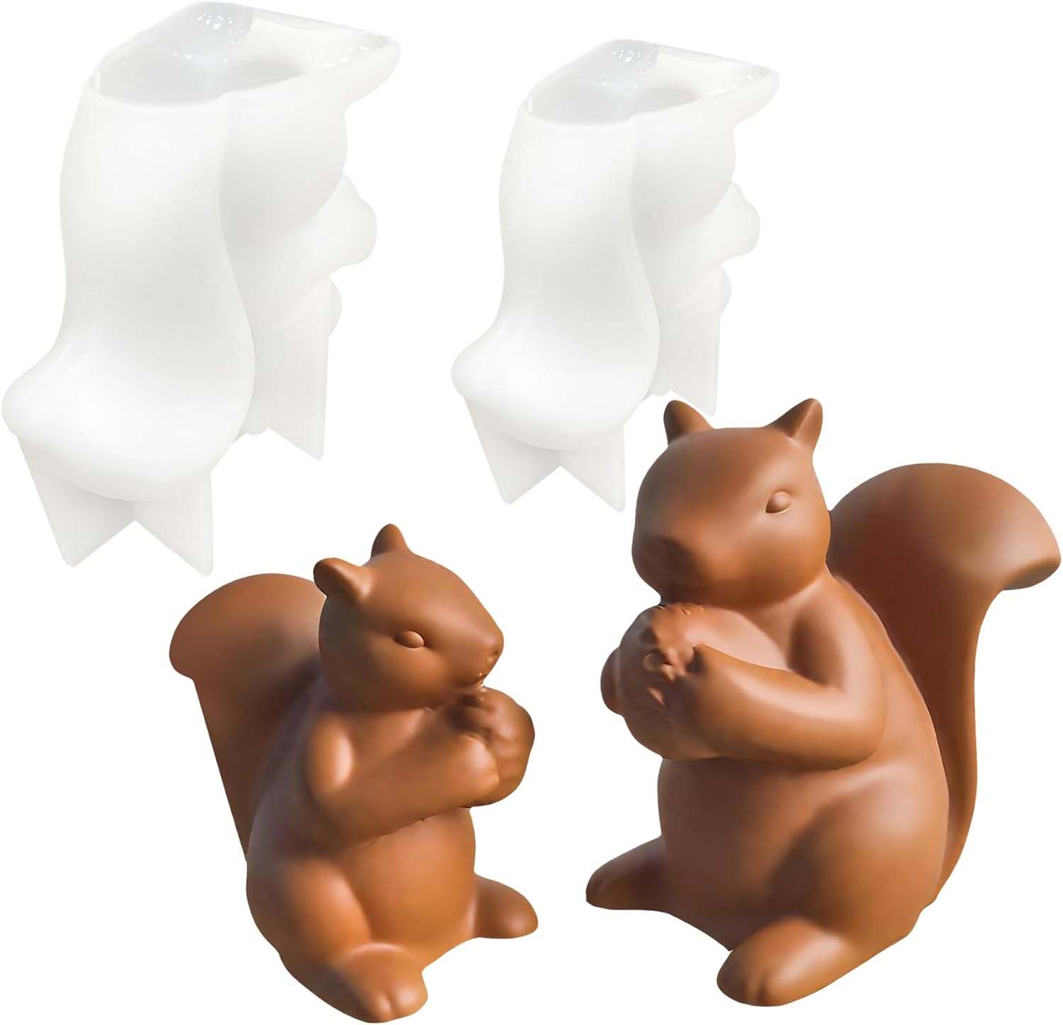 Zestaw 2 silikonowych foremek w kształcie wiewiórki, silikonowa forma na świecę, kształt wiewiórki 3D, forma DIY, do odlewania szyszki