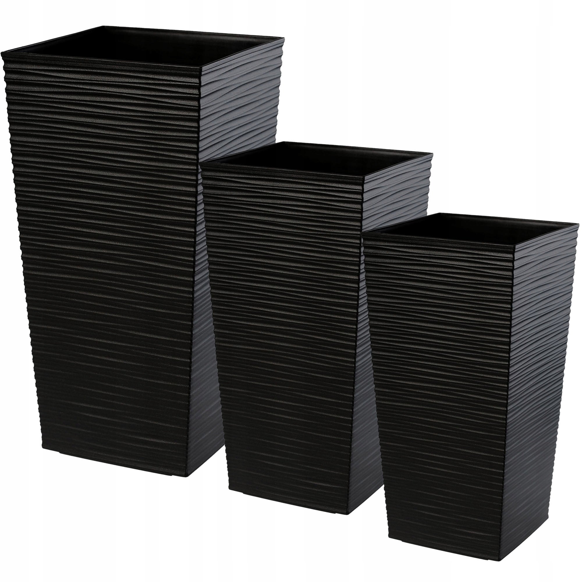 ZESTAW 3szt DONICZKA DONICA OGRODOWA + WKŁAD WYSOKA DUŻA CZARNA 57+68+75 cm