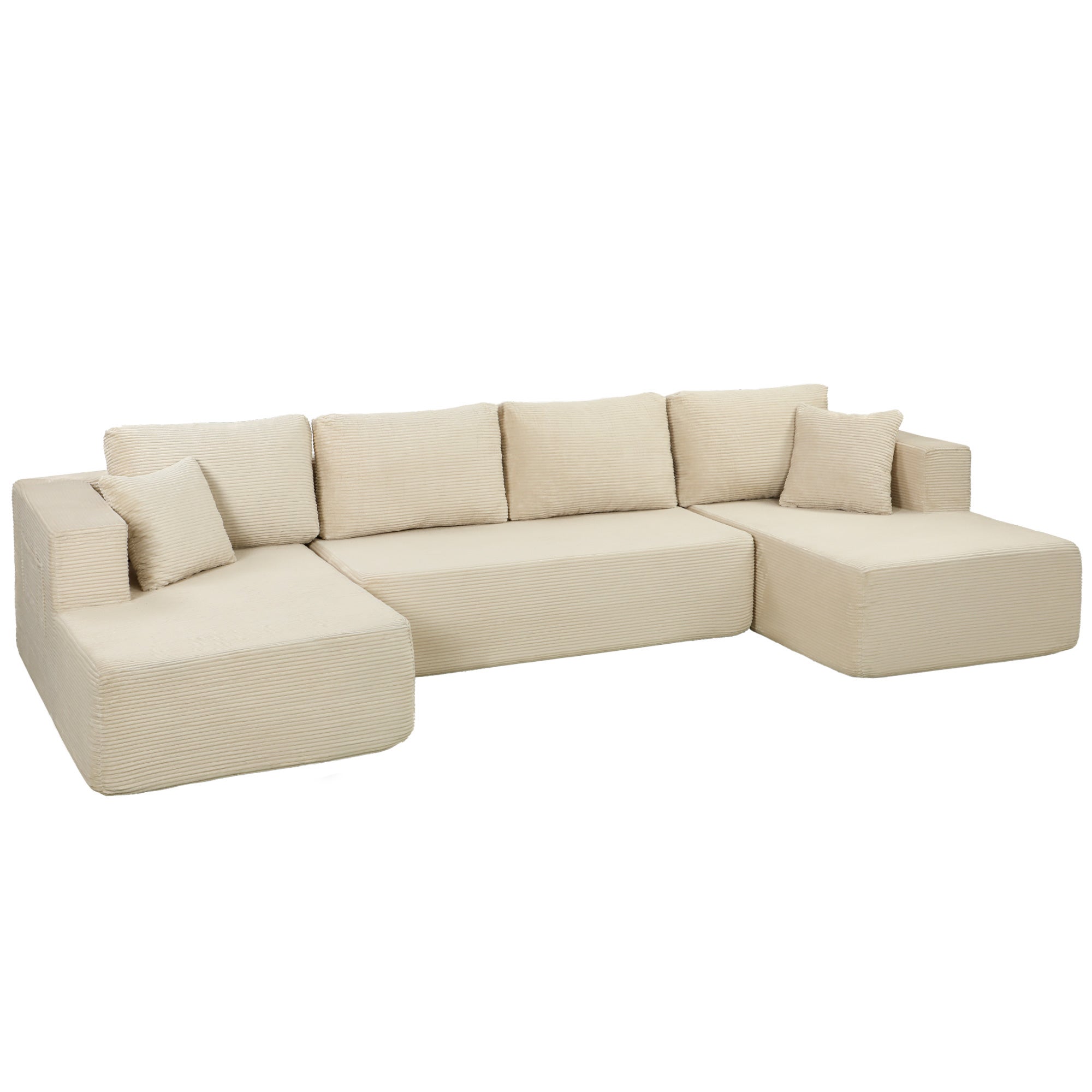 337 cm, modułowa sofa w kształcie litery U, rozkładana, 4-osobowa, w kolorze sztruksowym, szerokie siedzisko, kremowy