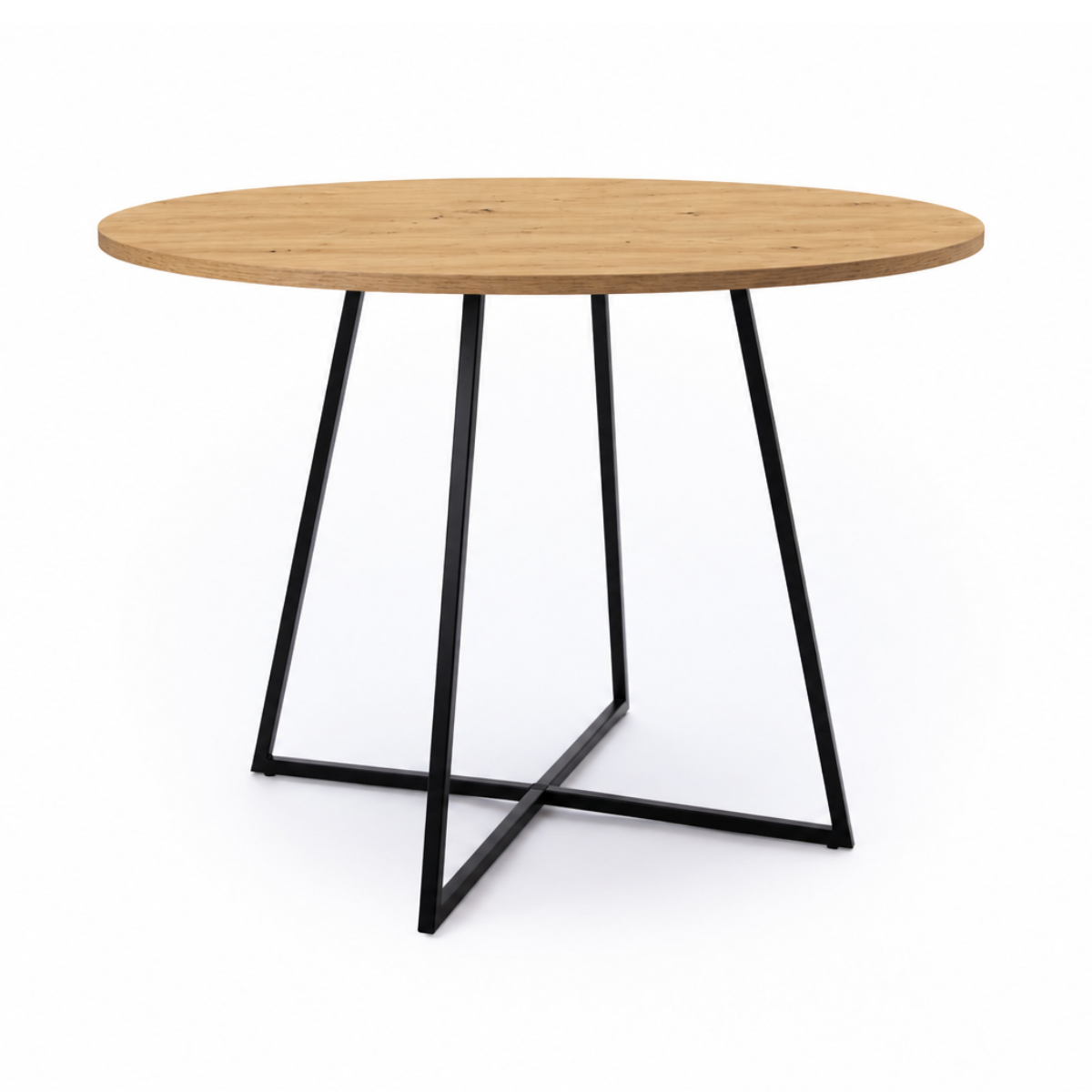 Stół do jadalni okrągły 90 cm dąb artisan metalowy stelaż krzyżowy, seria VERSO