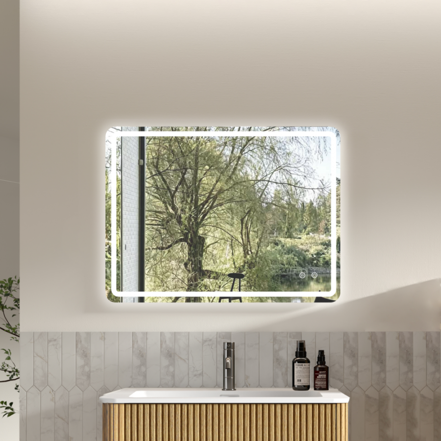 Lustro łazienkowe LED 60x80 cm, 3 barwy światła, ściemniane, bez ramy, montaż pionowy lub poziomy, szkło srebrzone